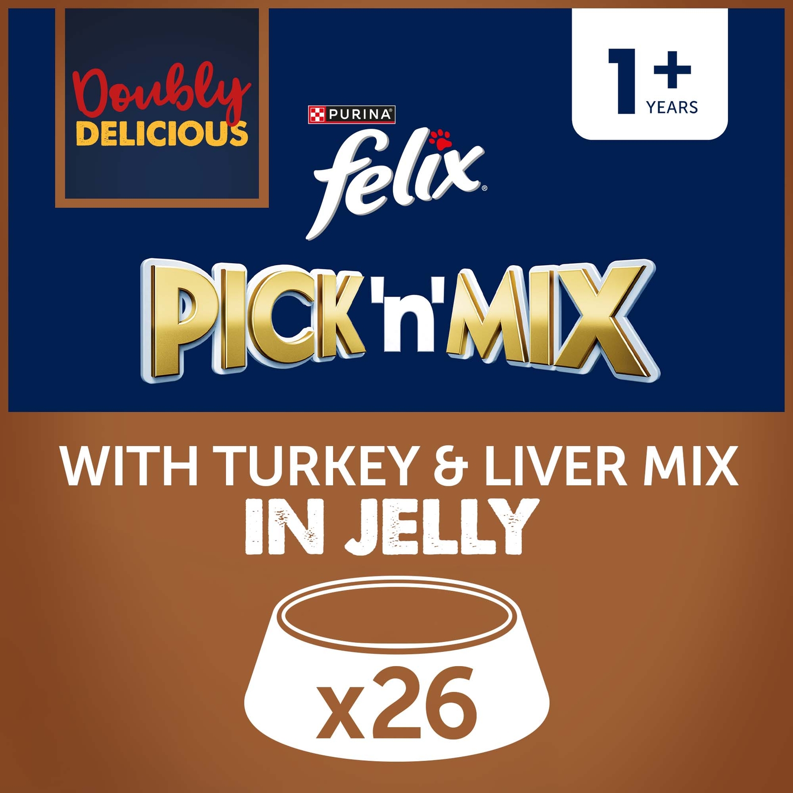 Image of Felix Doubly Delicious Adult Wet Cat Food with Turkey & Liver in Jelly 26x85g