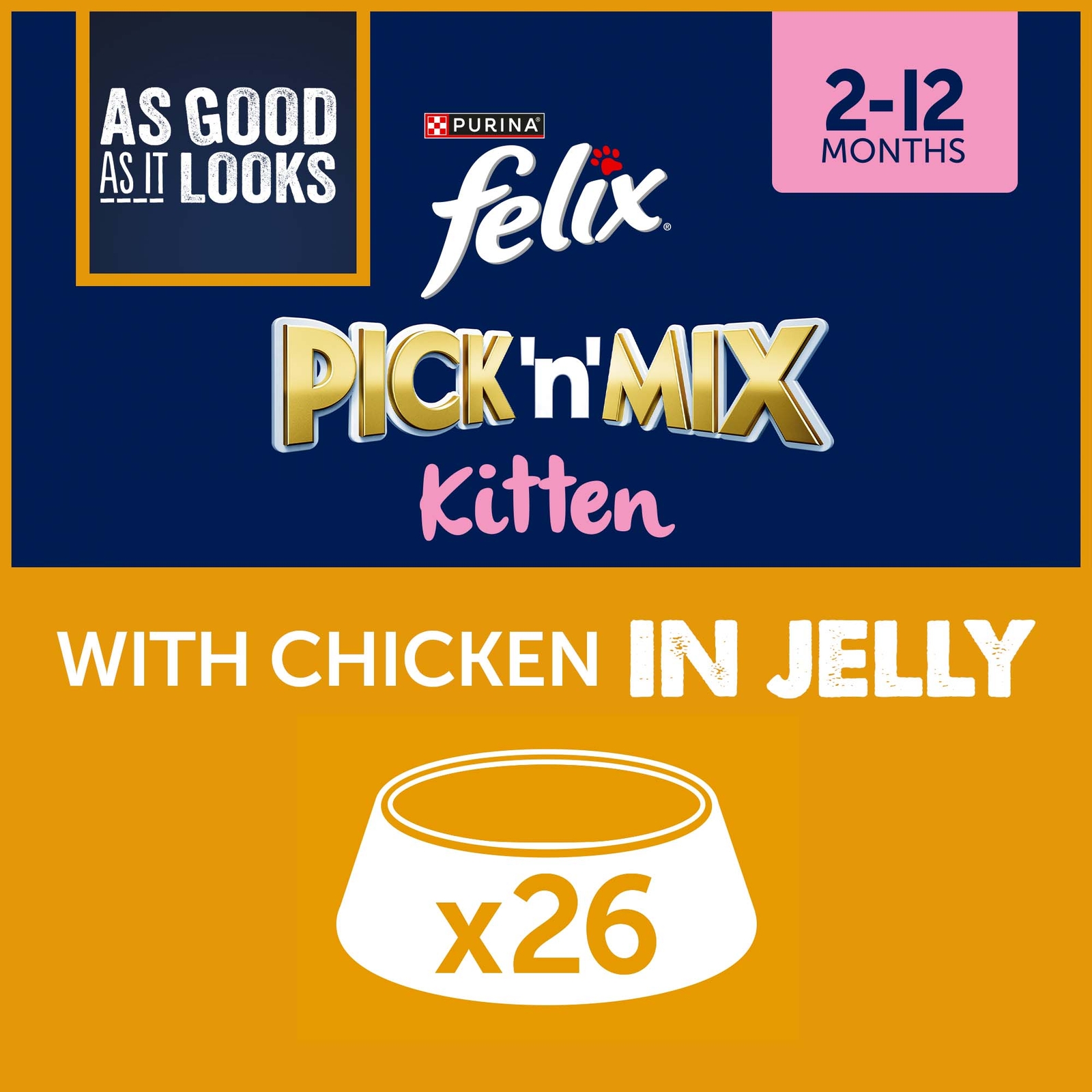 Image of Felix Kitten As Good As It Looks Wet Cat Food with Chicken in Jelly 26x85g