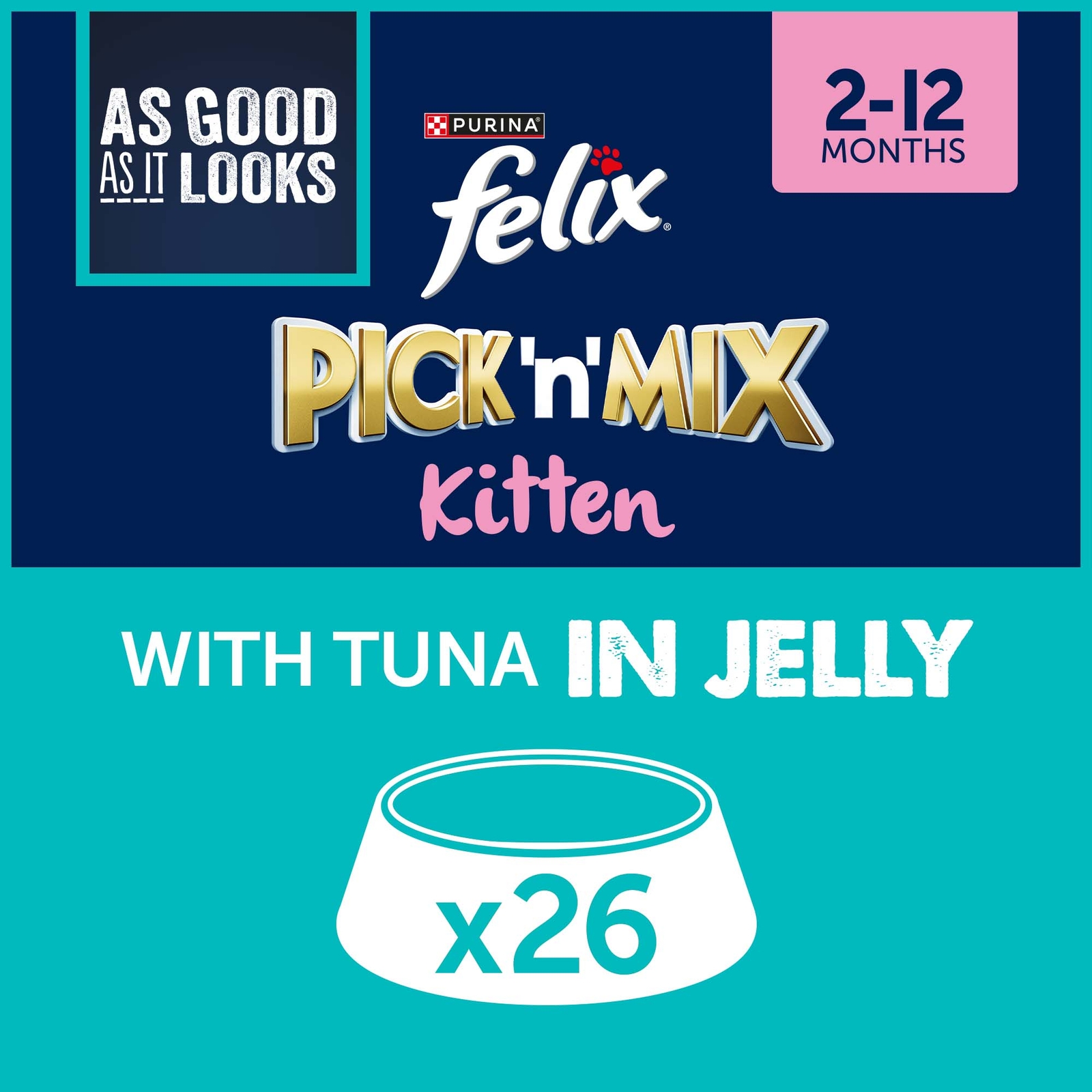 Image of Felix Kitten As Good As It Looks Wet Cat Food with Tuna in Jelly 26x85g