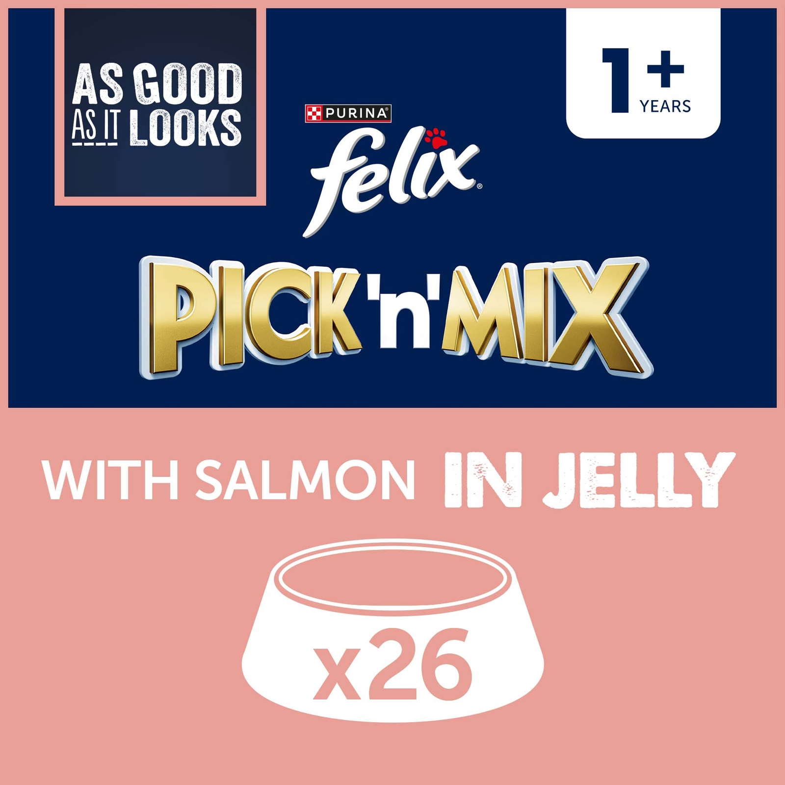 Image of Felix As Good As Is Looks Adult Wet Cat Food with Salmon in Jelly 26x85g