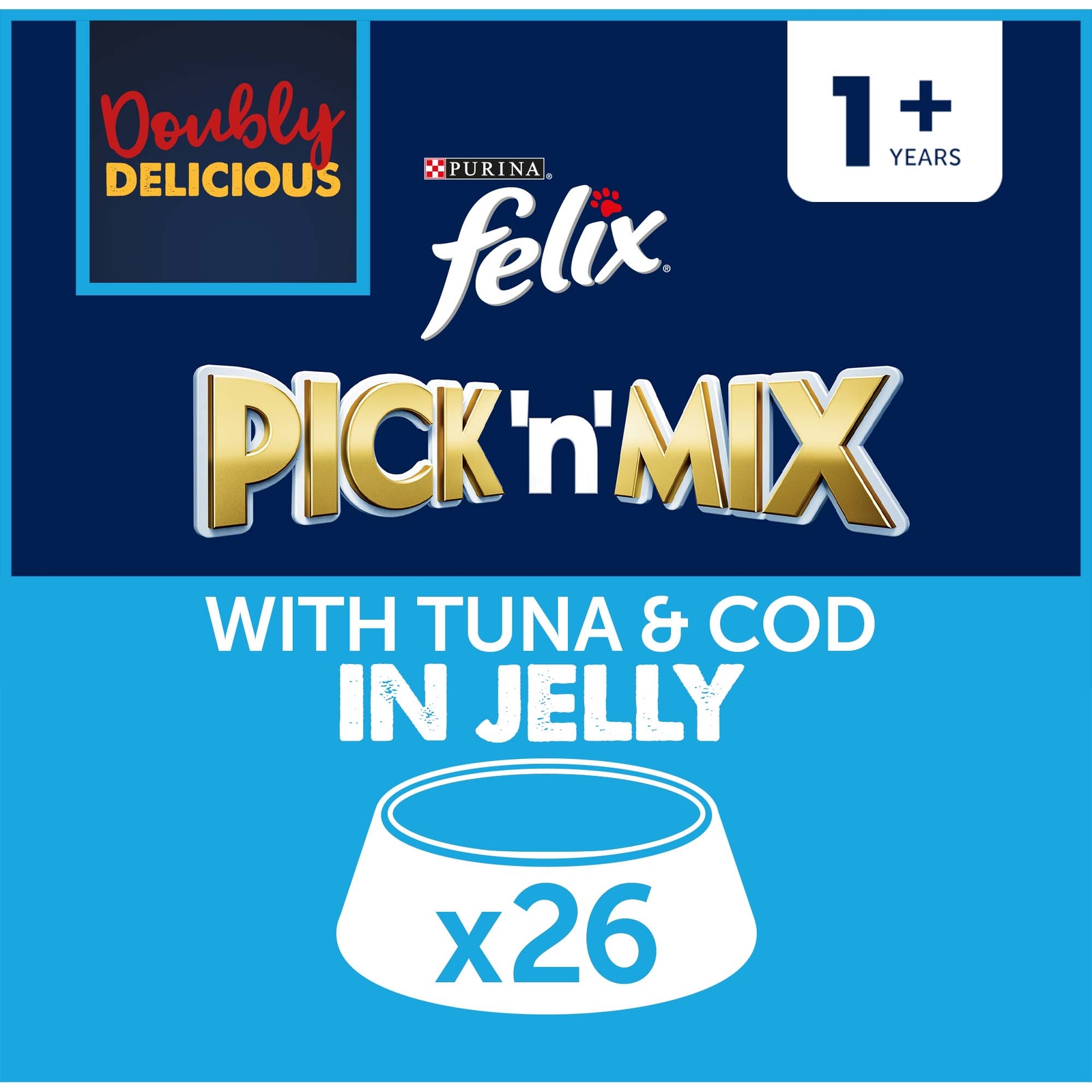 Image of Felix Doubly Delicious Adult Wet Cat Food with Cod & Tuna in Jelly 26x85g