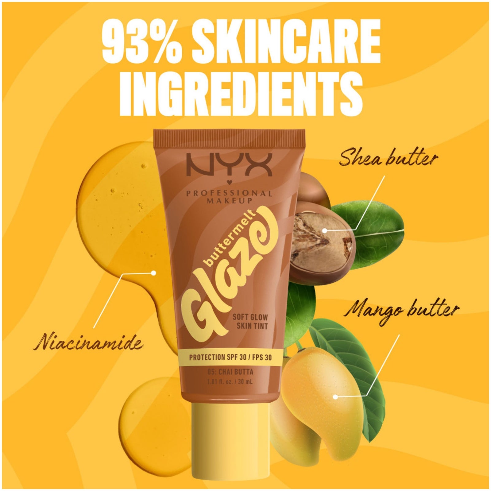 NYX-PROFESSIONAL-MAKEUP - Buttermelt Glaze Foundation LSF 30, 30 ml,  Chai Butta