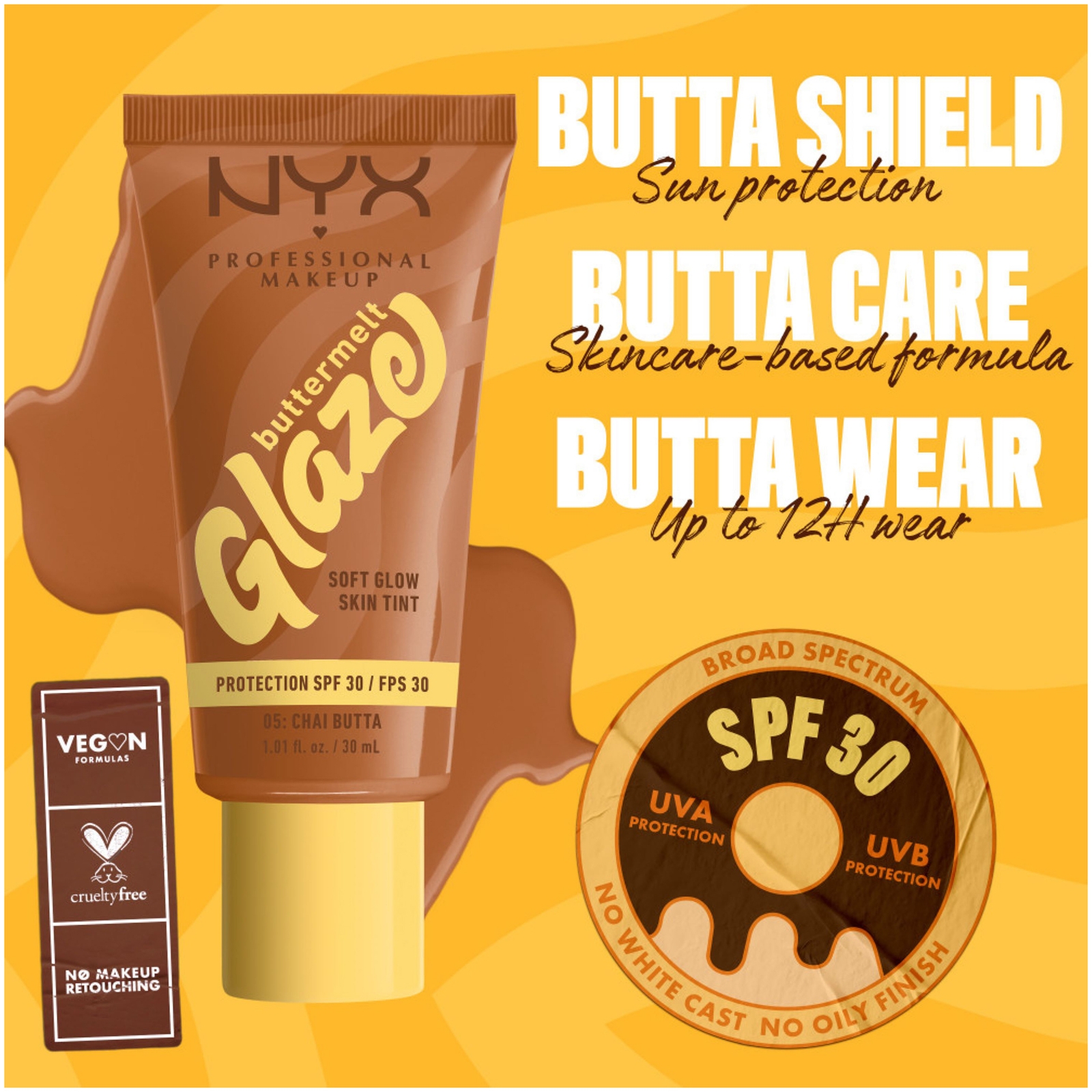 Thumbnail - NYX Professional Makeup Buttermelt Glaze Soft Glow Skin Tint + SPF/FPS 30 Foundation (Various Shades) - Chai