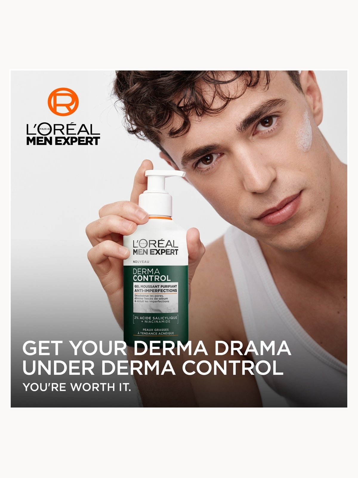 L'Oréal Men Expert Derma Control Purifying Cleansing Gel with 2% Salicylic acid + Niacinamide 260ml 2
