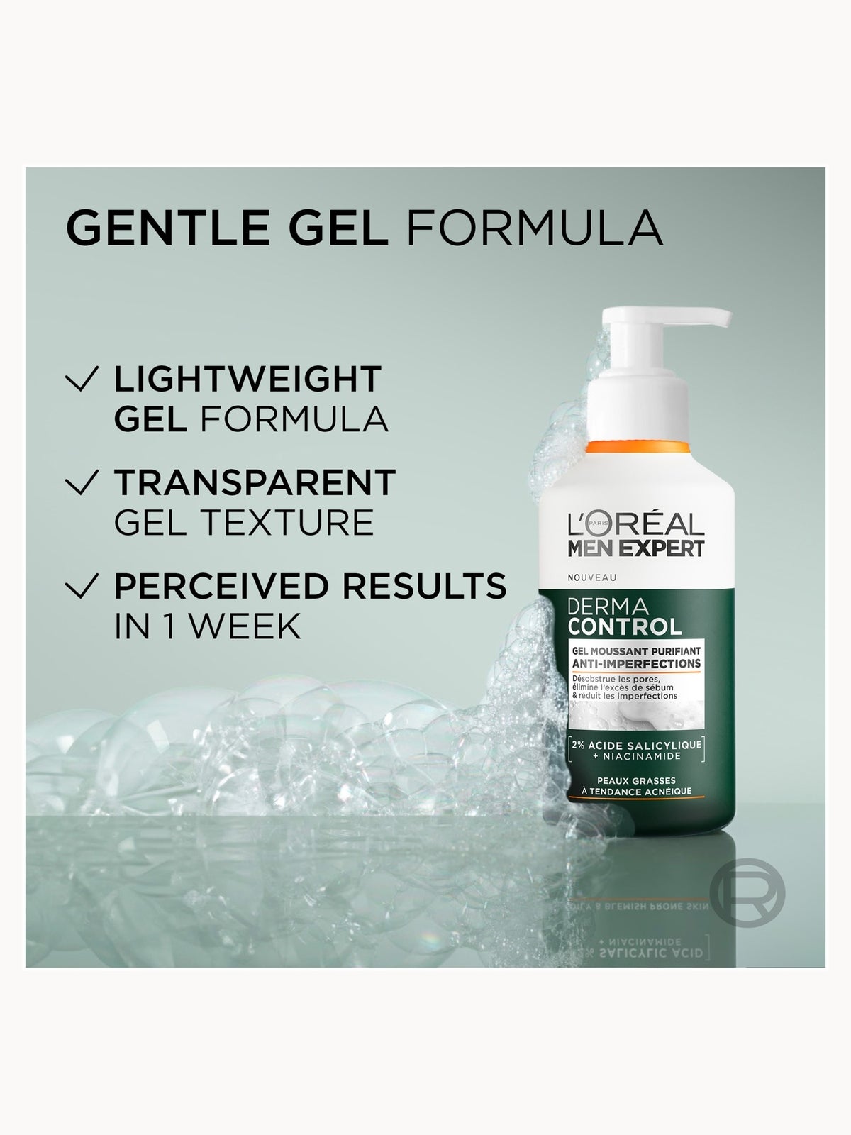 L'Oréal Men Expert Derma Control Purifying Cleansing Gel with 2% Salicylic acid + Niacinamide 260ml 4