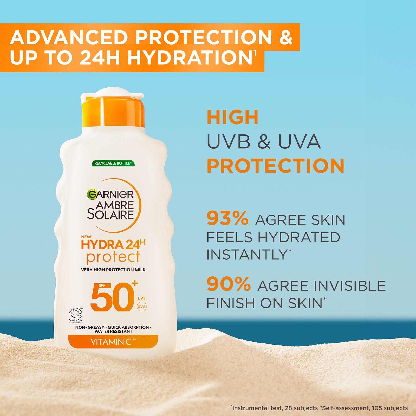 Garnier Ambre Solaire Spf 50+ Hydra 24 Hour Hydrating Sun Cream Lotion With Vitamin C,175Ml-image