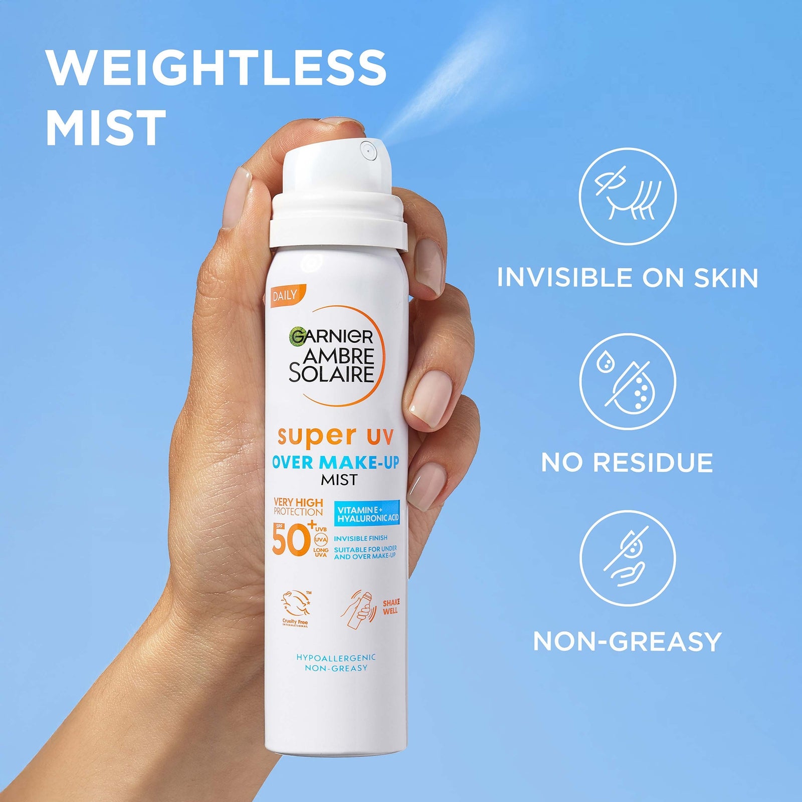 Garnier Ambre Solaire Over Makeup Super UV Protection Mist SPF50+ With Hyaluronic Acid And Vitamin E, 75ml 4