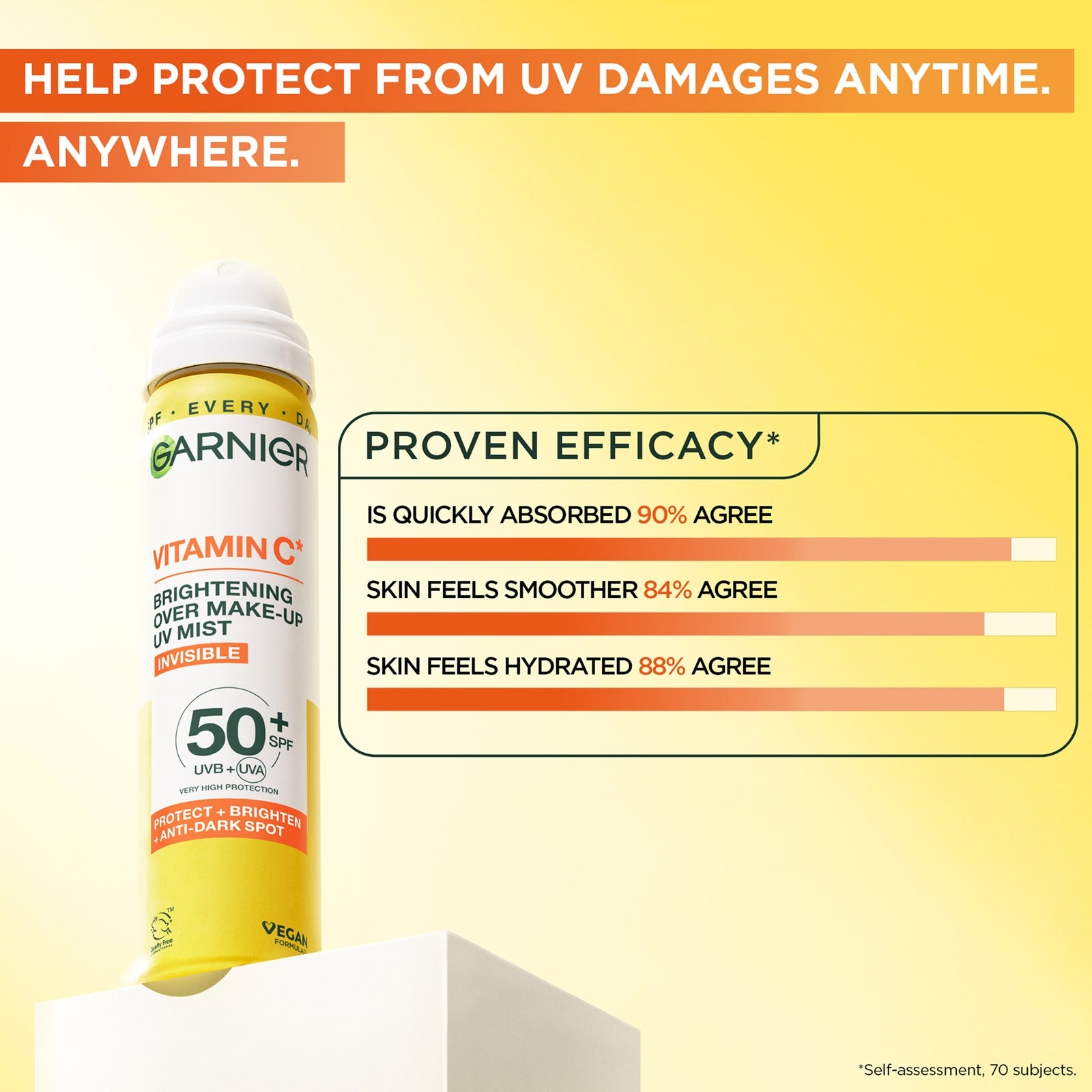 Garnier Vitamin C Brightening Over Make-Up UV Mist, Invisible Protection, SPF50+, 75ml 4