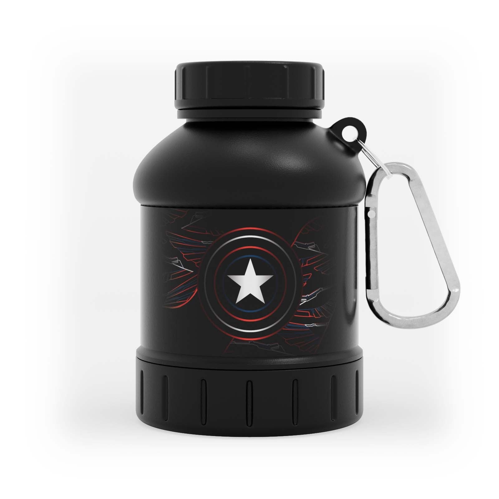 Breloc pâlnie pentru proteine Myprotein - Captain America - Negru