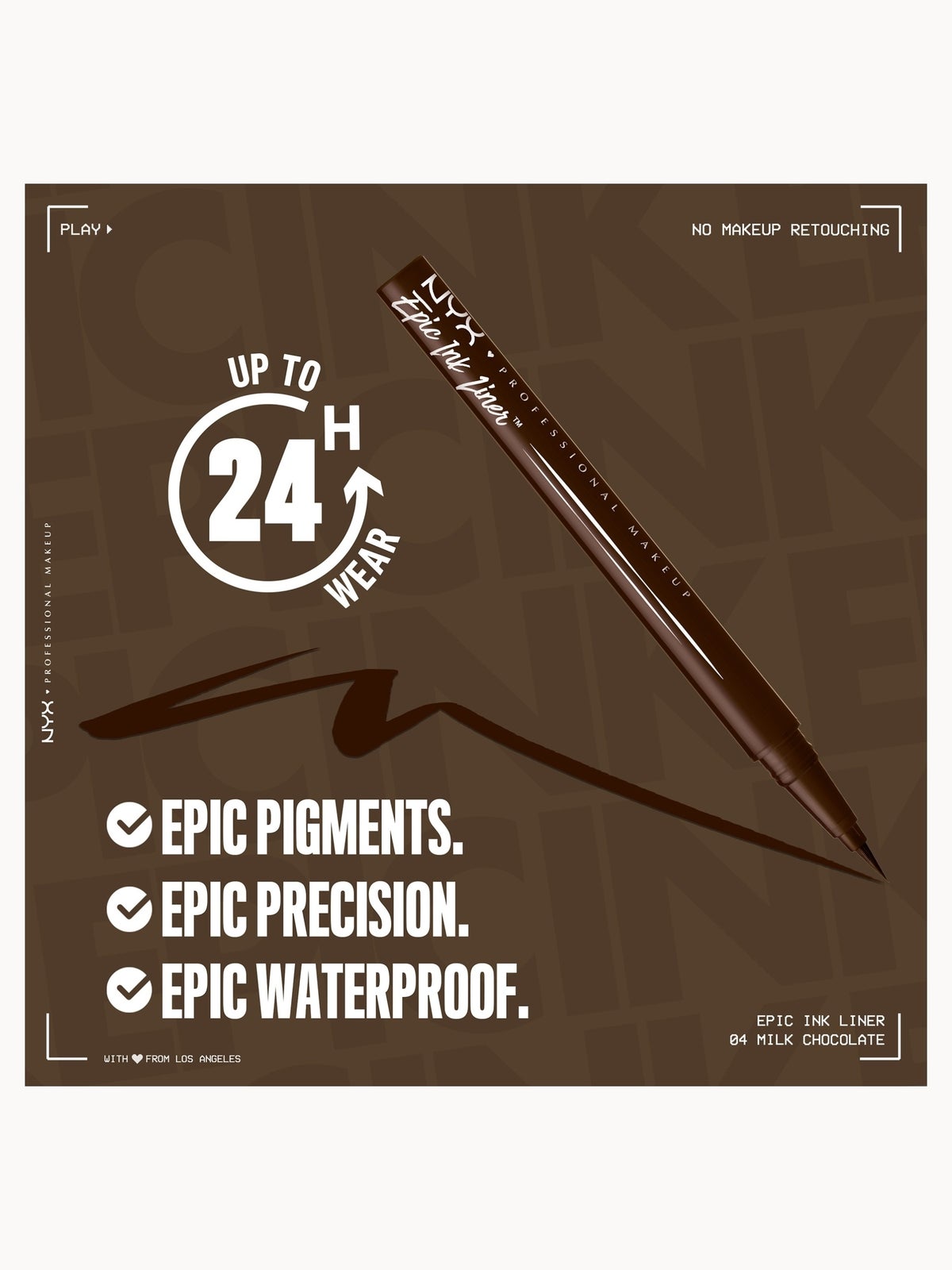 NYX Professional Make Epic Ink Liner, Waterproof Liquid Eyeliner Pen - Milk Chocolate 3