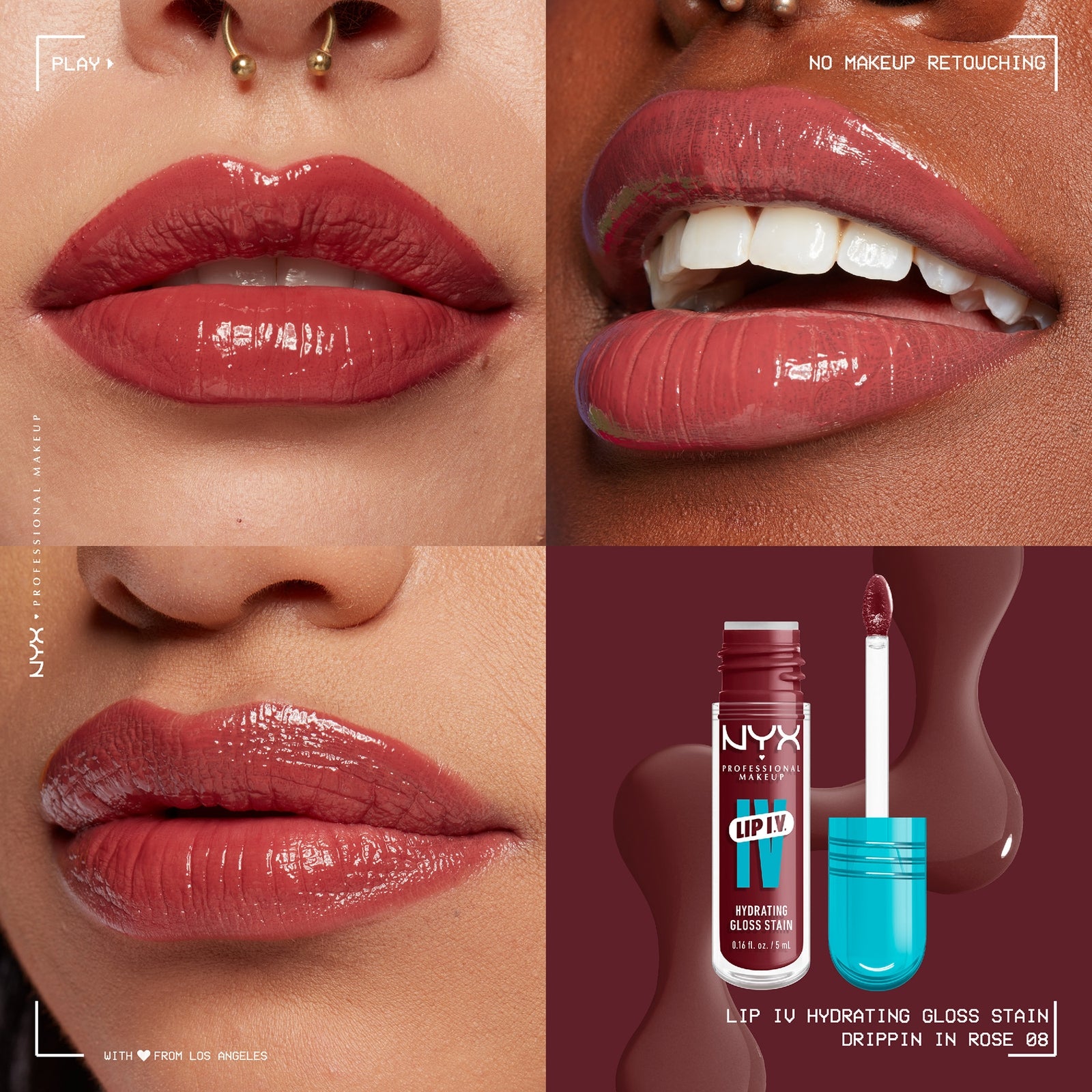NYX Professional Makeup Lip IV Hydrating Gloss Stain (Various Shades) - Drippin' In Rose 2