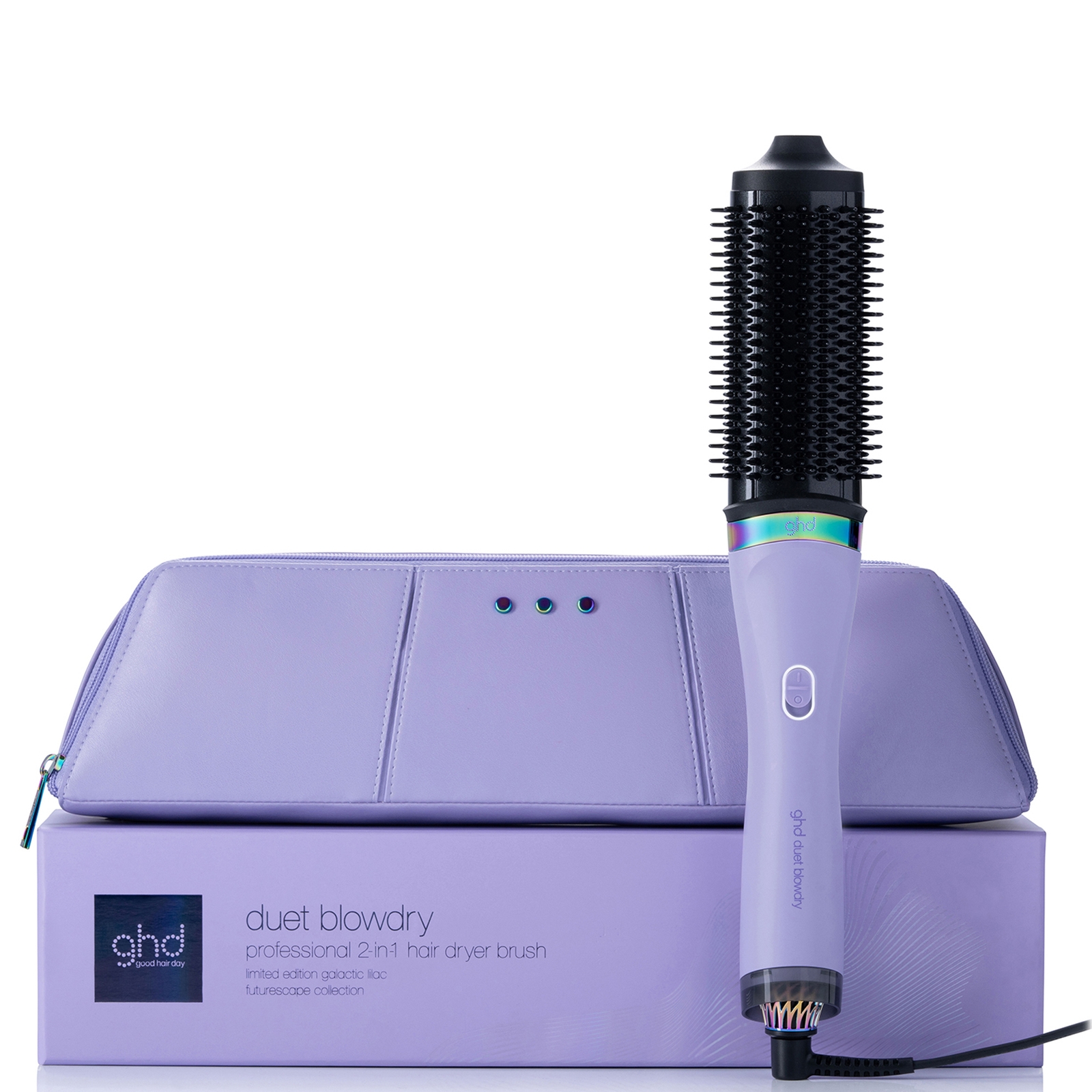 ghd Duet Blowdry Limited Edition Hair Dryer Brush in Galactic Lilac with Matching Heat-Resistant Bag & Mat
