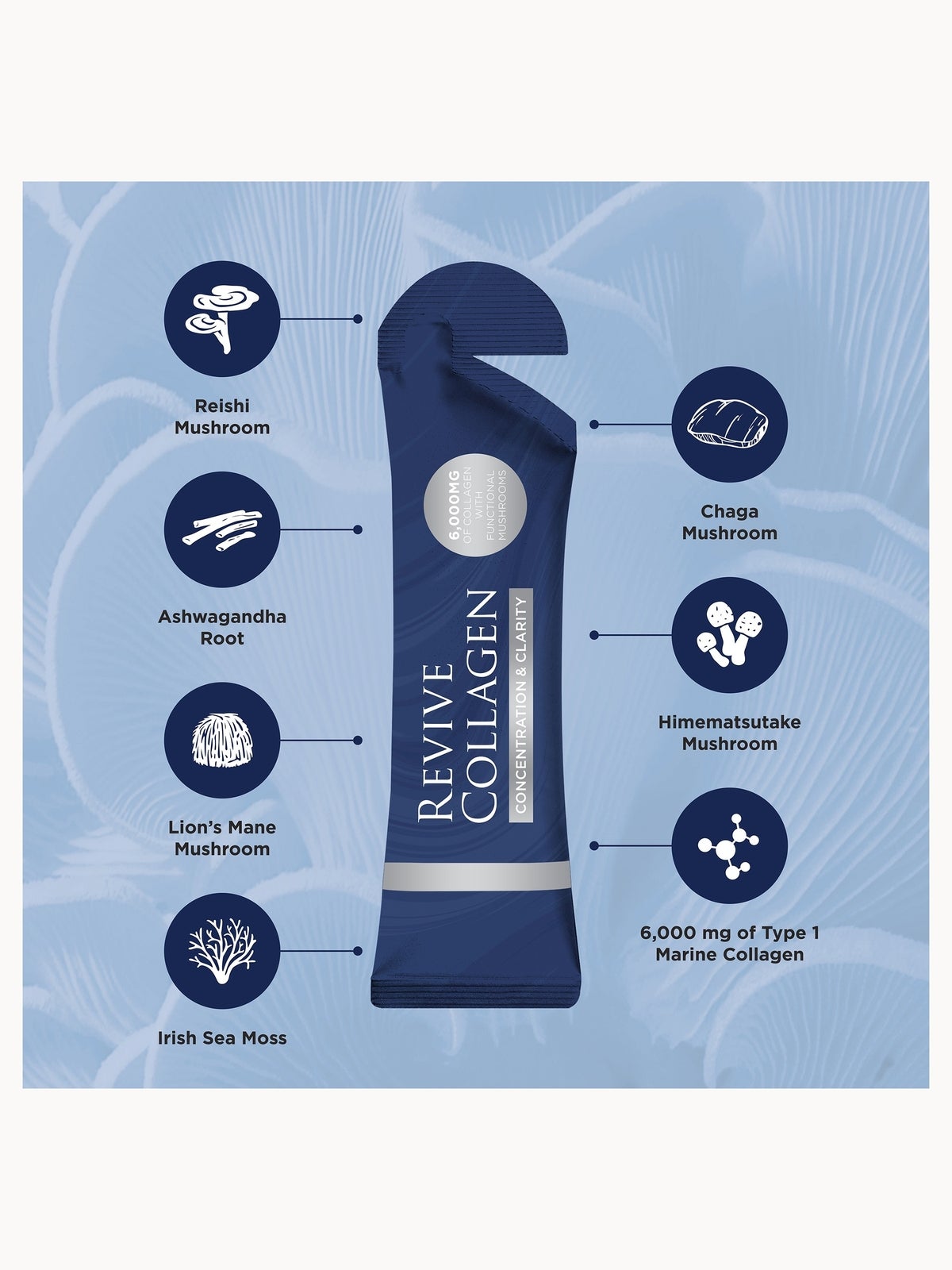 Revive Collagen Concentration & Clarity Functional Mushroom and Adaptogen Blend with 6000mg Marine Collagen 14 x 22g 3