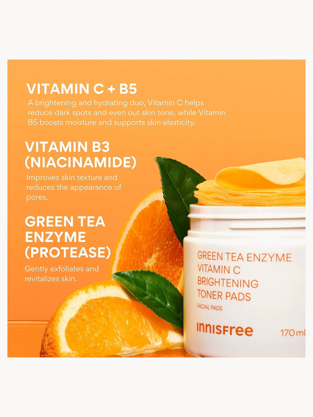 INNISFREE Green Tea Enzyme Vitamin C Brightening Toner Pads - 60 pads 3