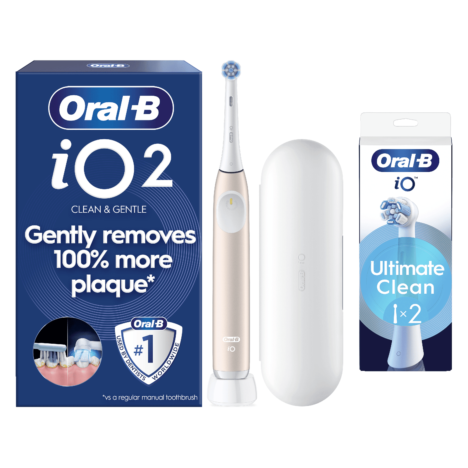 Oral-B iO2 Electric Toothbrush with Travel Case - Without Toothpaste - Toothbrush + 2 Toothbrush Heads: retailer-supplied image