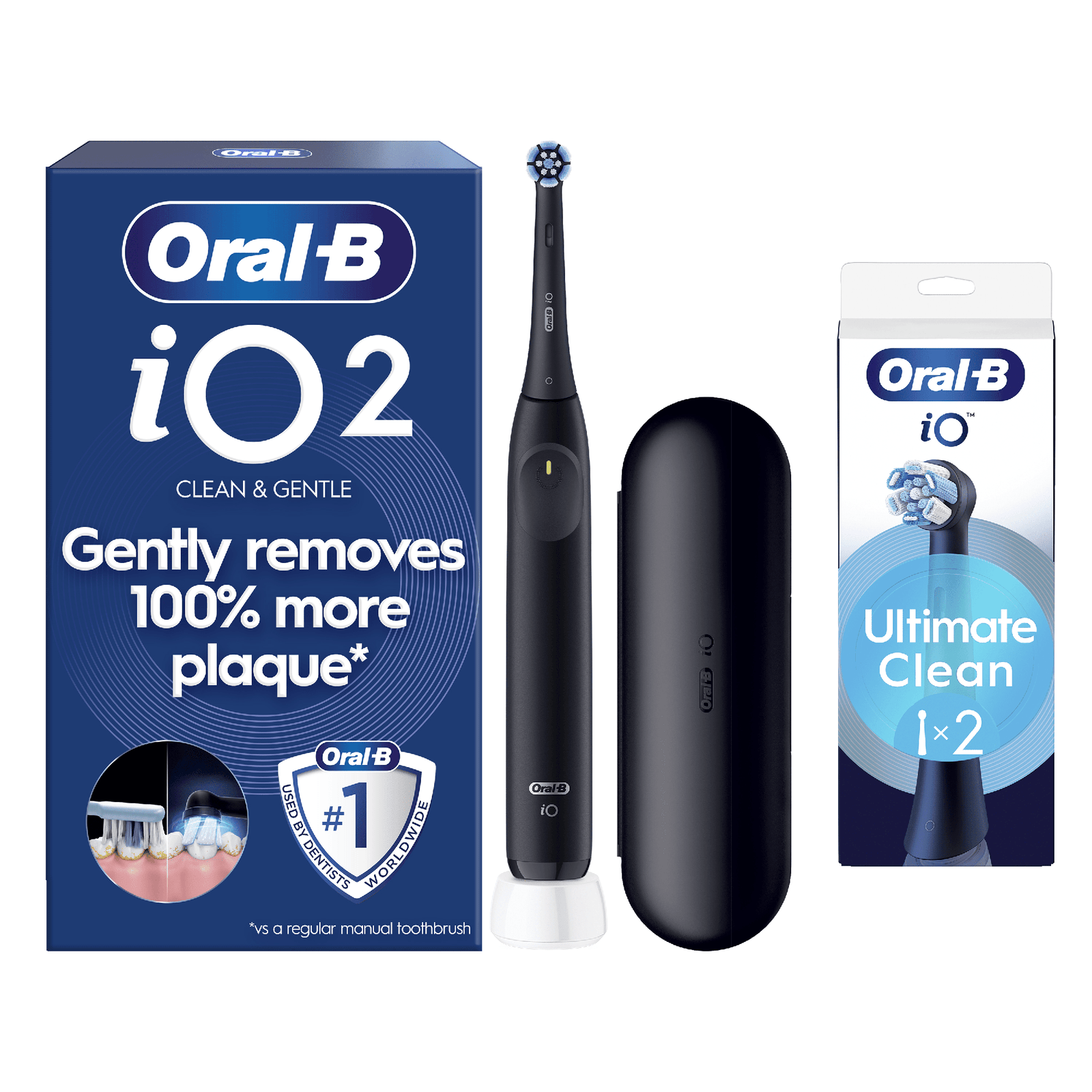 Oral-B iO2 Electric Toothbrush with Travel Case - Without Toothpaste - Toothbrush + 2 Toothbrush Heads: retailer-supplied image