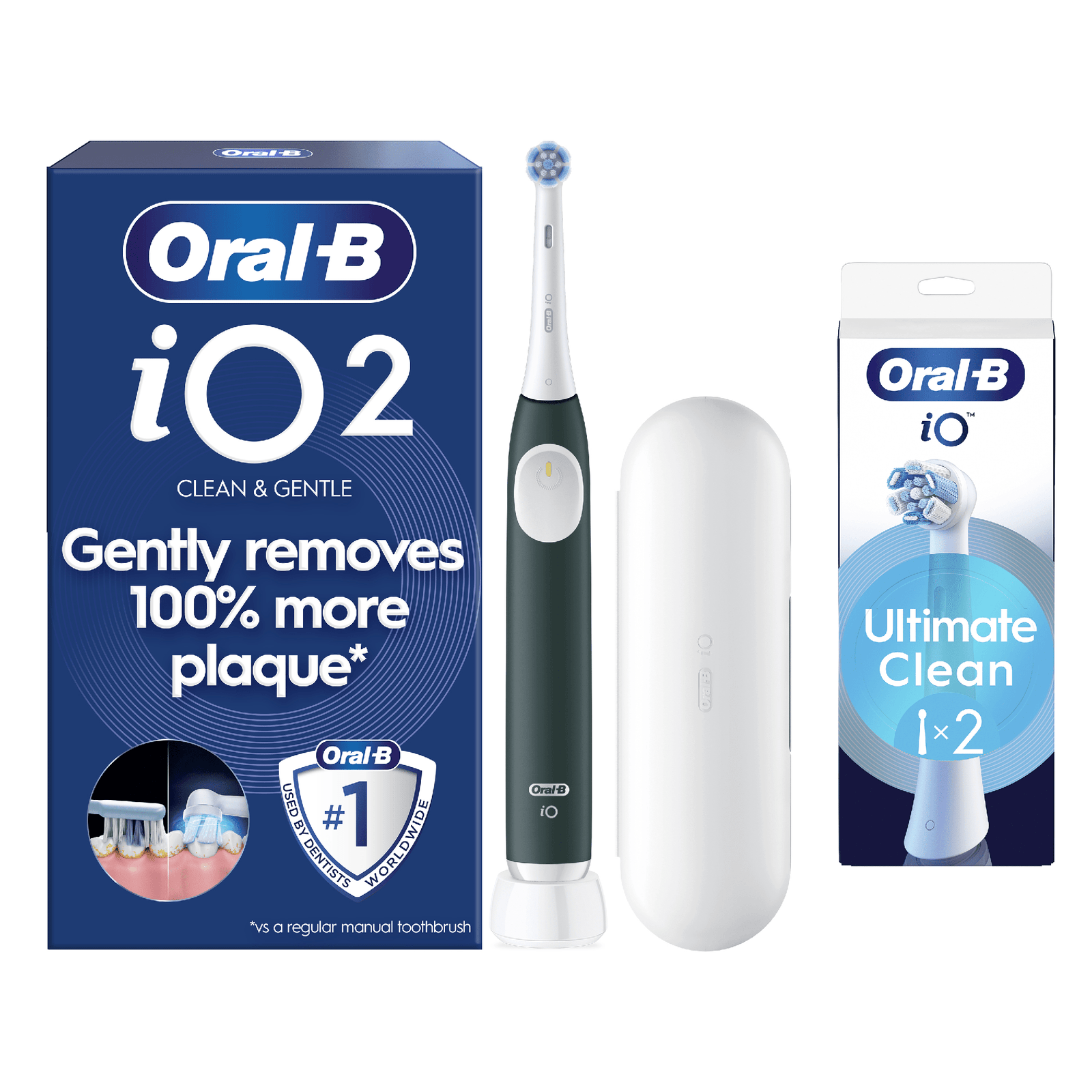 Oral-B iO2 Electric Toothbrush with Travel Case - Without Toothpaste - Toothbrush + 2 Toothbrush Heads: retailer-supplied image