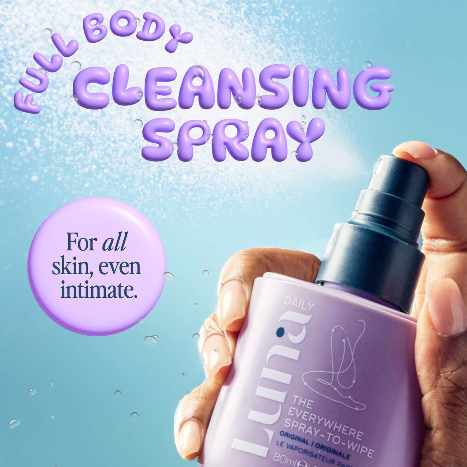 Luna Daily The Everywhere Spray-To-Wipe - pH-balancing Body Cleansing Spray With Prebiotics + Vitamins C & E 80ml 2