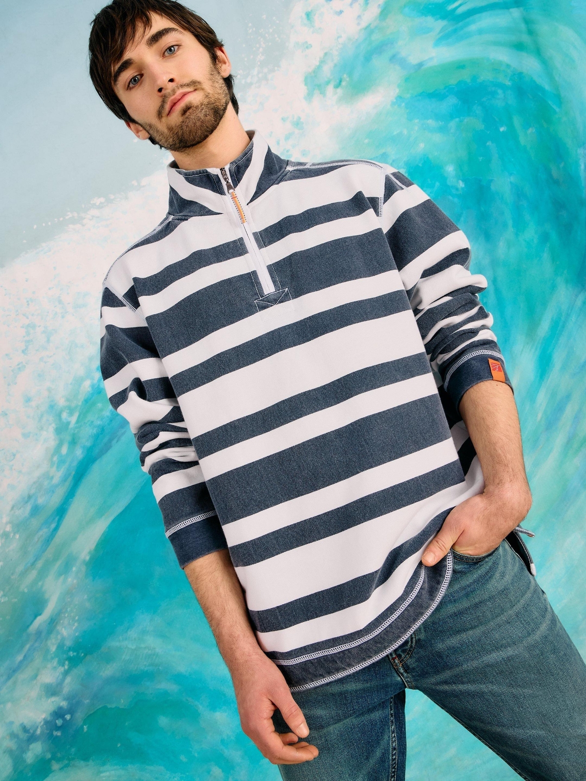 Gestreiftes Pique Sweatshirt - XL