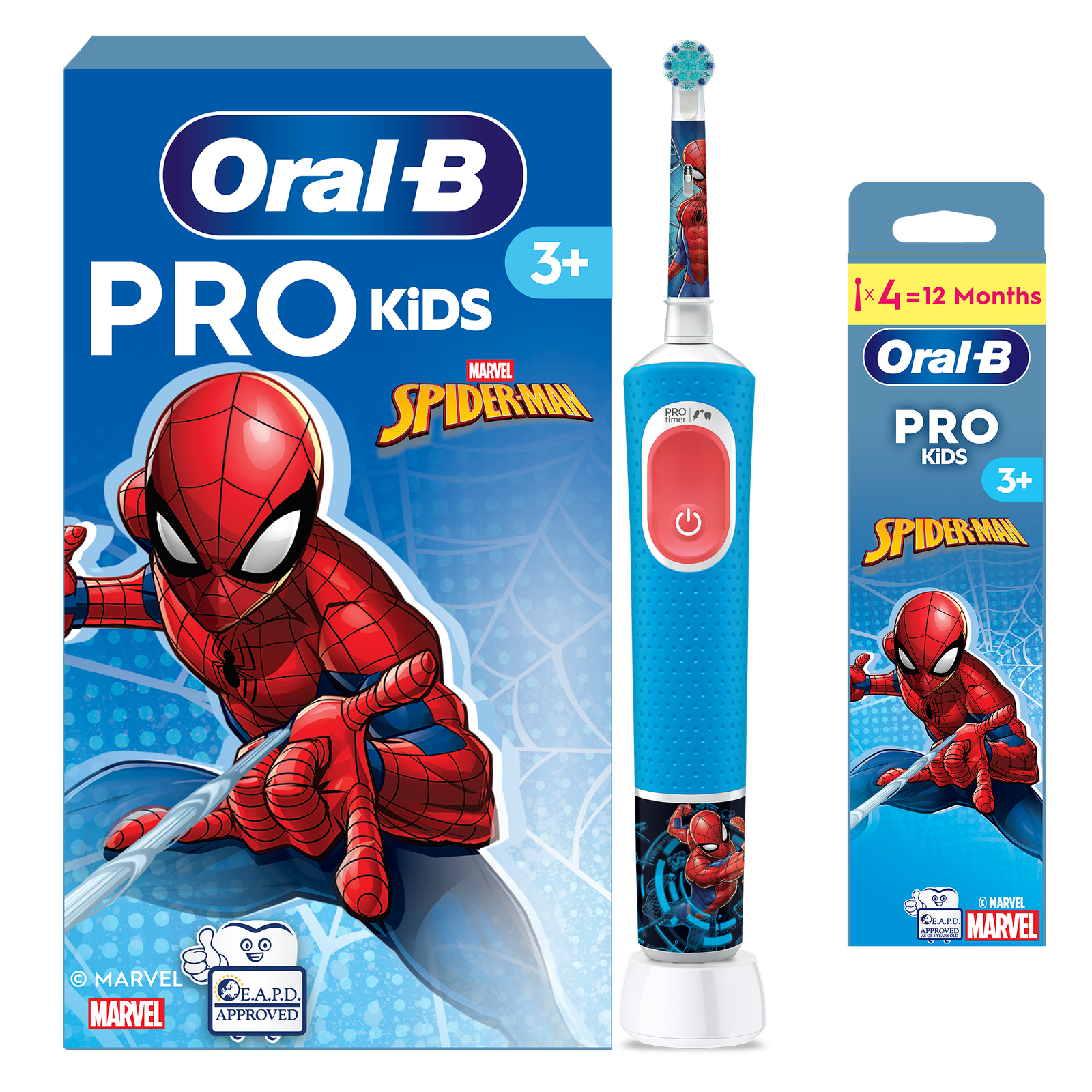 Oral-B Vitality Pro Kids Spiderman Electric Toothbrush - Toothbrush + 4 Toothbrush Heads: retailer-supplied image