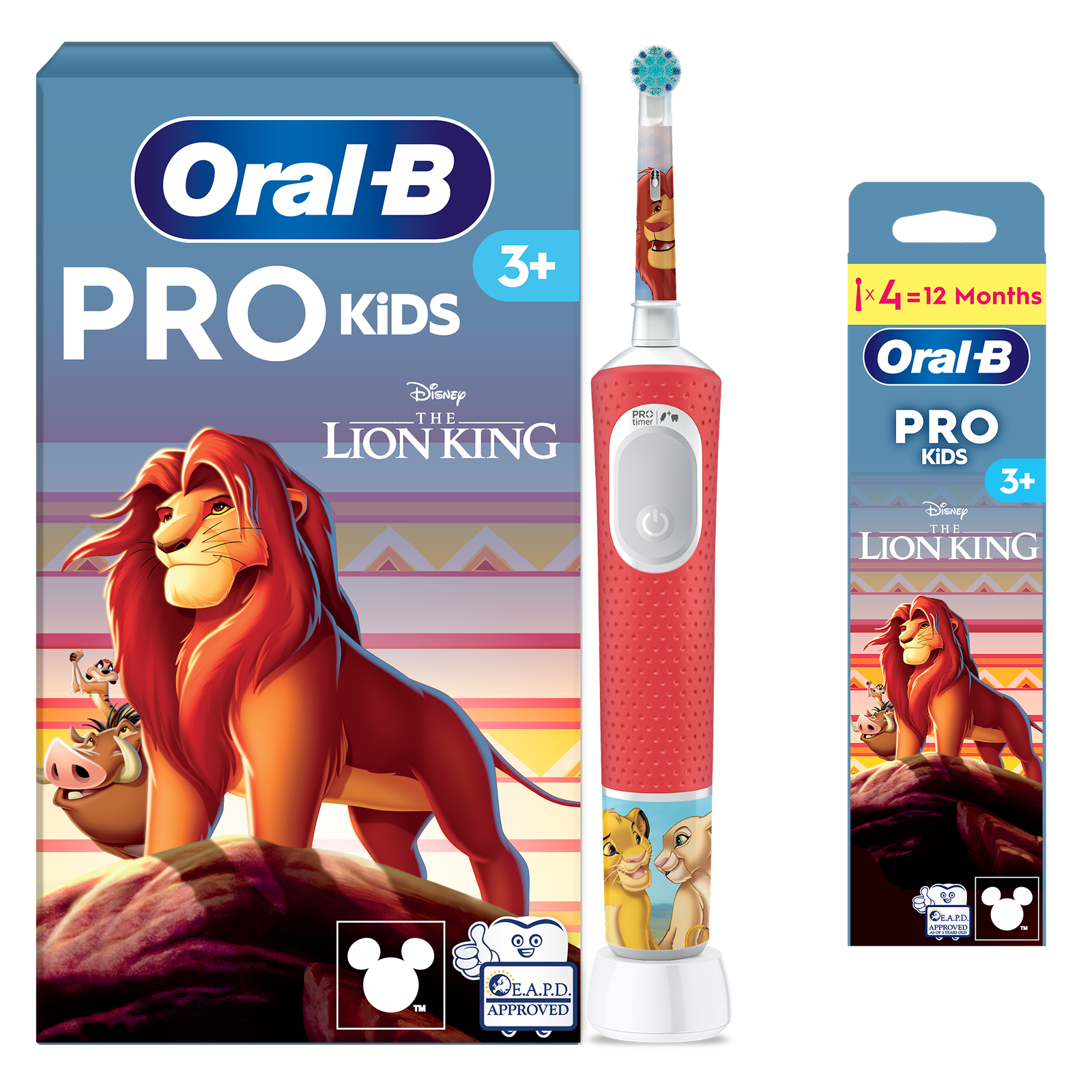 Oral-B Vitality Pro Kids Lion King Electric Toothbrush - Without Toothpaste - Toothbrush + 4 Toothbrush Heads