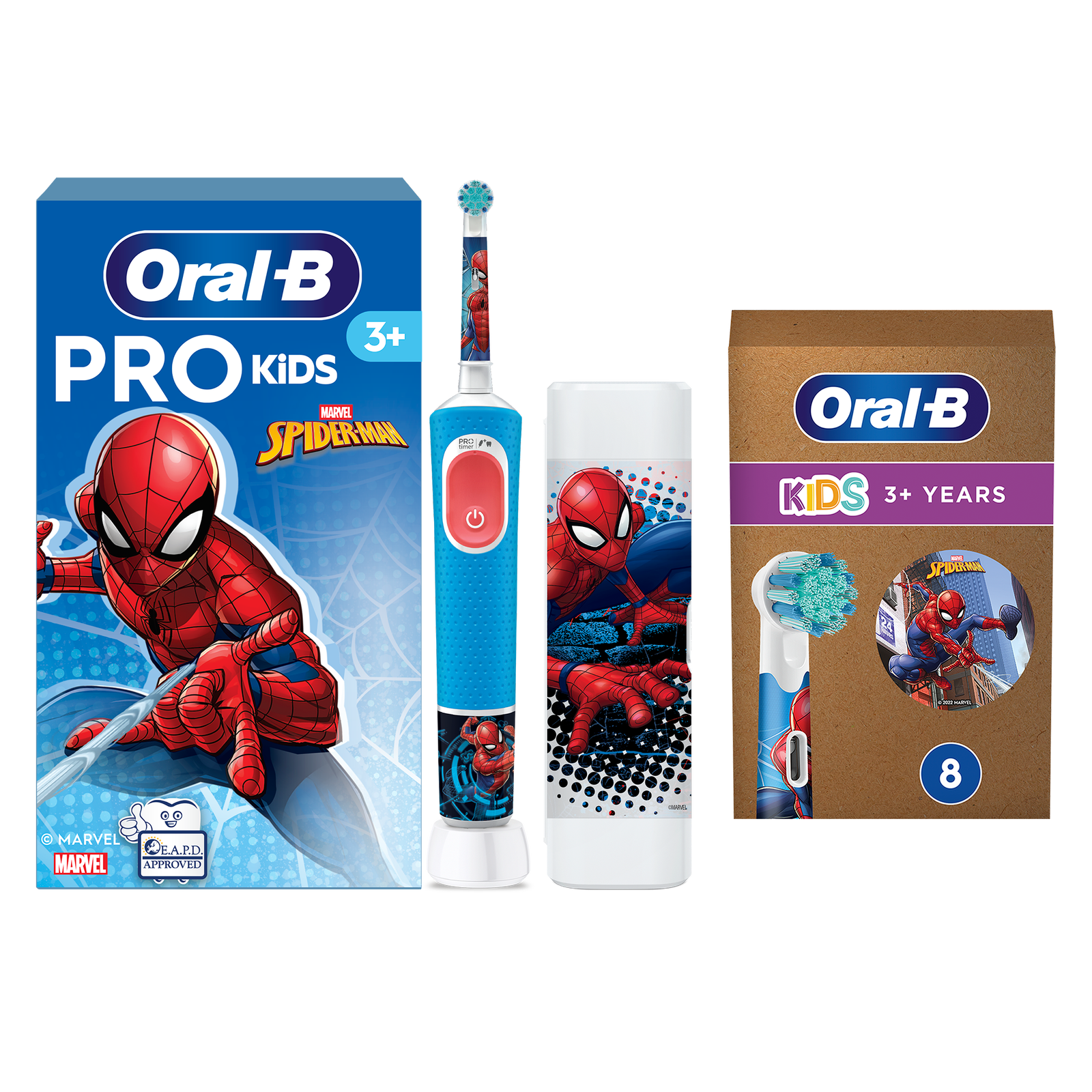 Oral-B Vitality Pro Kids Spiderman Electric Toothbrush with Travel Case - Toothbrush + 8 Toothbrush Heads: retailer-supplied image