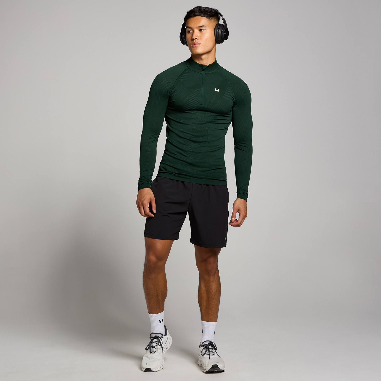 Thumbnail - MP Herren Tempo Pillar Nahtloses Oberteil mit Grafikelement und 1/4-Reißverschluss – Dunkles Smaragdgrün - XXL