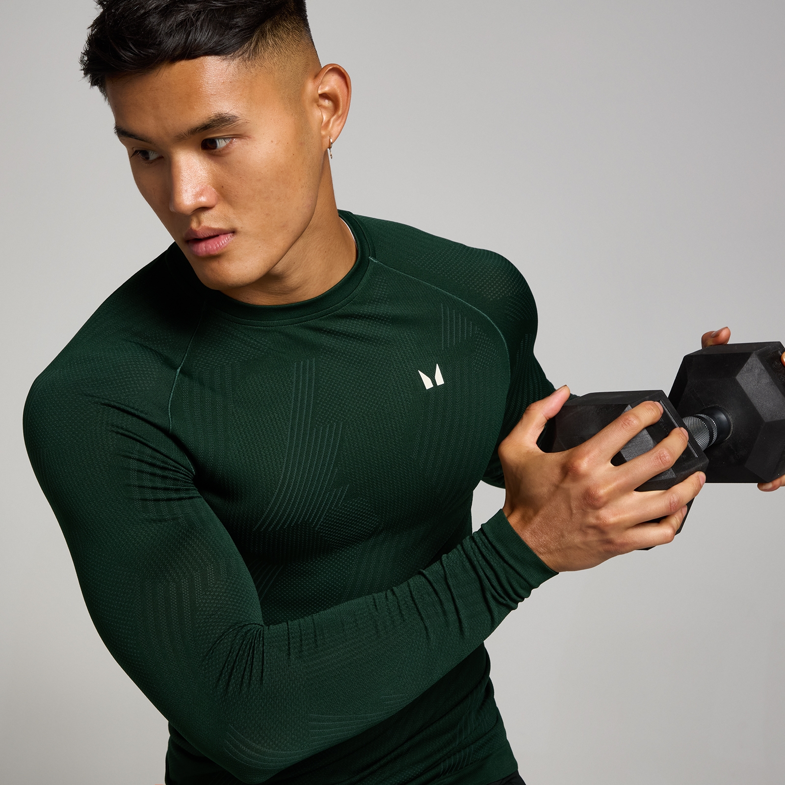 Thumbnail - MP Herren Tempo nahtloses Langarmshirt mit Grafikelement – Dunkles Smaragdgrün - S