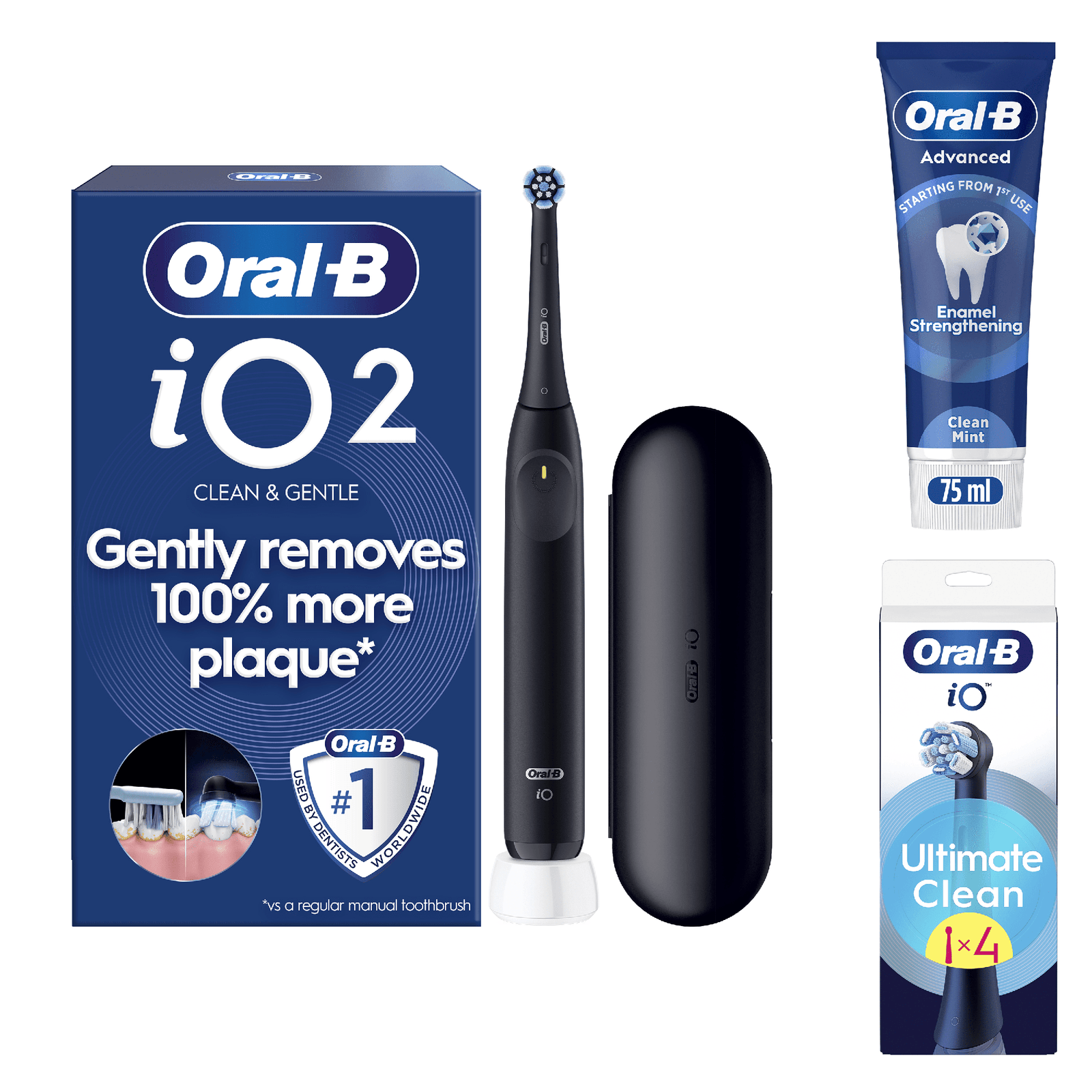 Oral-B iO2 Electric Toothbrush with Travel Case - With Toothpaste - Toothbrush + 4 Toothbrush Heads: retailer-supplied image