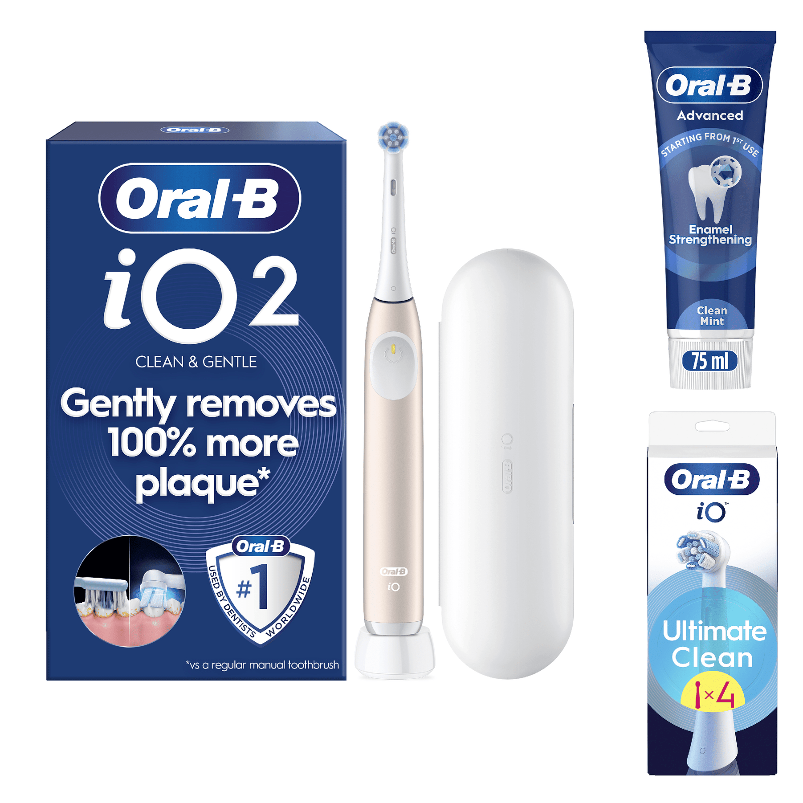 Oral-B iO2 Electric Toothbrush with Travel Case - With Toothpaste - Toothbrush + 4 Toothbrush Heads: retailer-supplied image