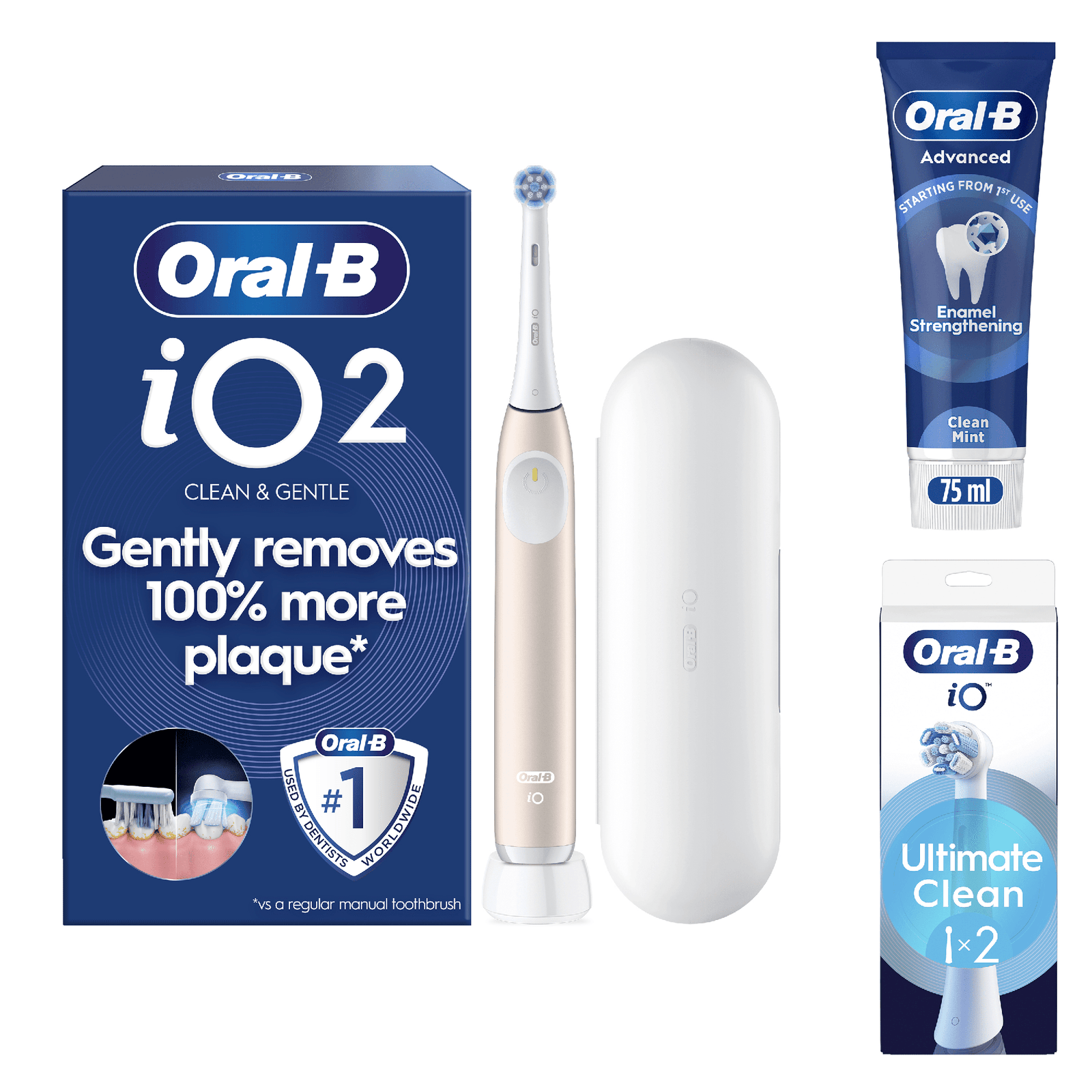 Oral-B iO2 Electric Toothbrush with Travel Case - With Toothpaste - Toothbrush + 2 Toothbrush Heads: retailer-supplied image