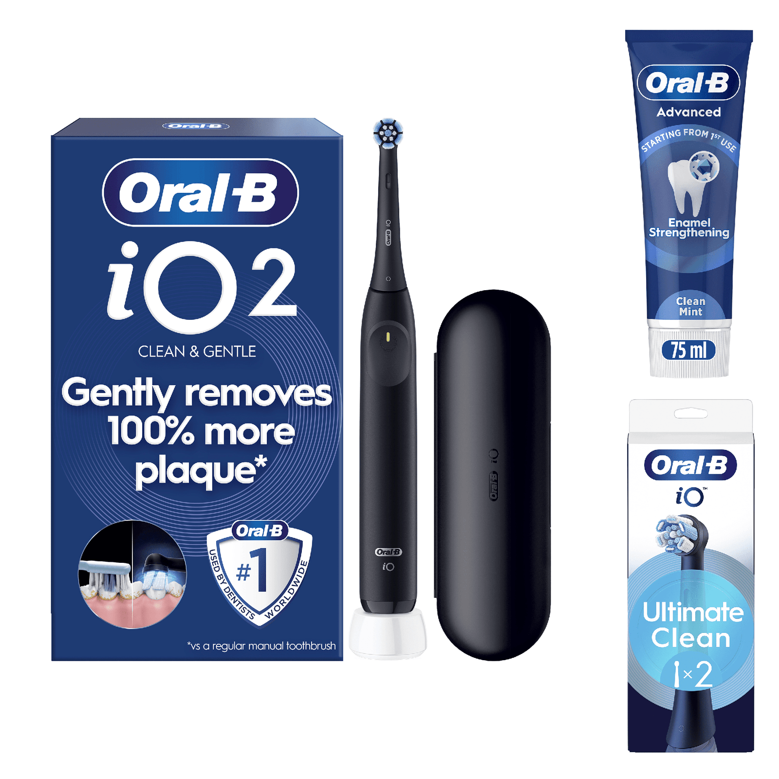 Oral-B iO2 Electric Toothbrush with Travel Case - With Toothpaste - Toothbrush + 2 Toothbrush Heads: retailer-supplied image