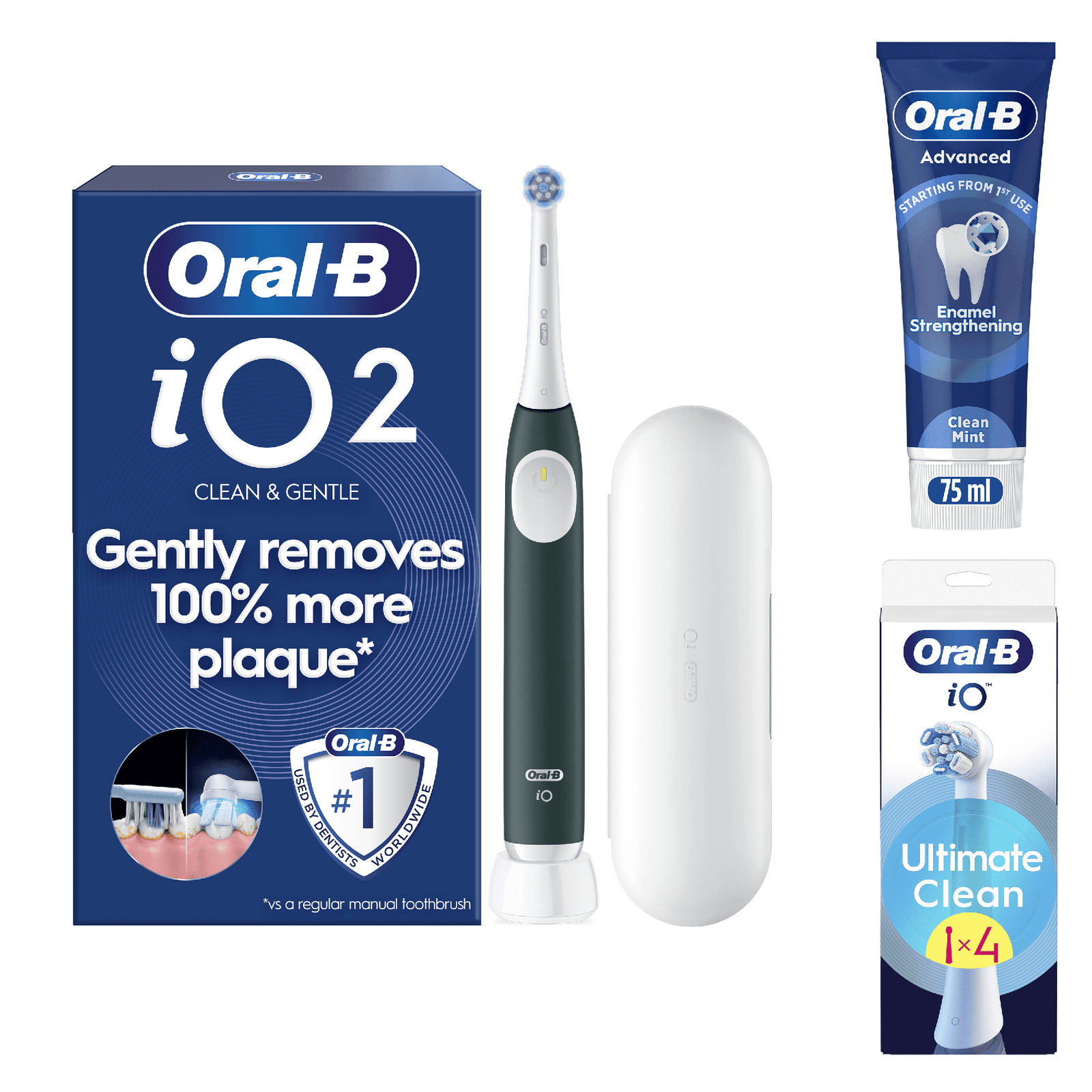 Oral-B iO2 Electric Toothbrush with Travel Case - With Toothpaste - Toothbrush + 4 Toothbrush Heads: retailer-supplied image