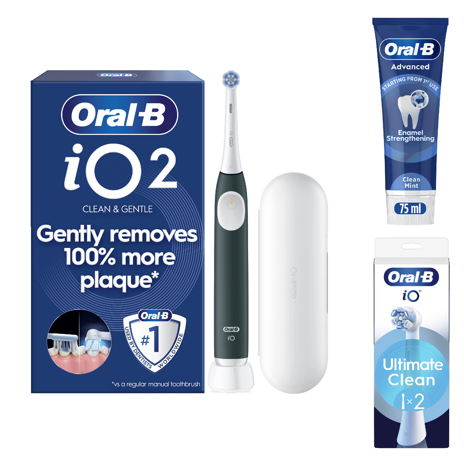 Oral-B iO2 Electric Toothbrush with Travel Case - With Toothpaste - Toothbrush + 2 Toothbrush Heads: retailer-supplied image