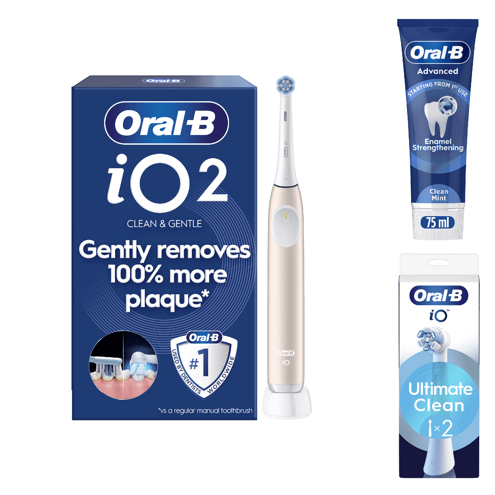 Oral-B iO2 Electric Toothbrush - With Toothpaste - Toothbrush + 2 Toothbrush Heads