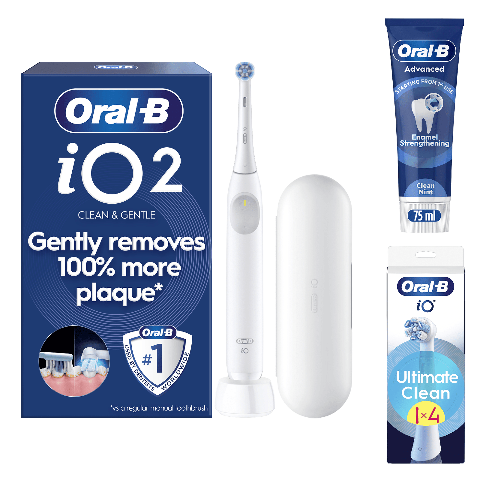 Oral-B iO2 Electric Toothbrush with Travel Case - With Toothpaste - Toothbrush + 4 Toothbrush Heads: retailer-supplied image