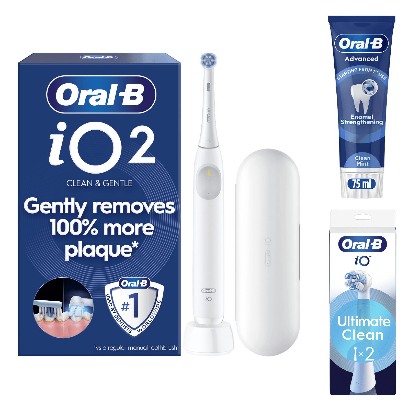 Oral-B iO2 Electric Toothbrush with Travel Case - With Toothpaste - Toothbrush + 2 Toothbrush Heads: retailer-supplied image