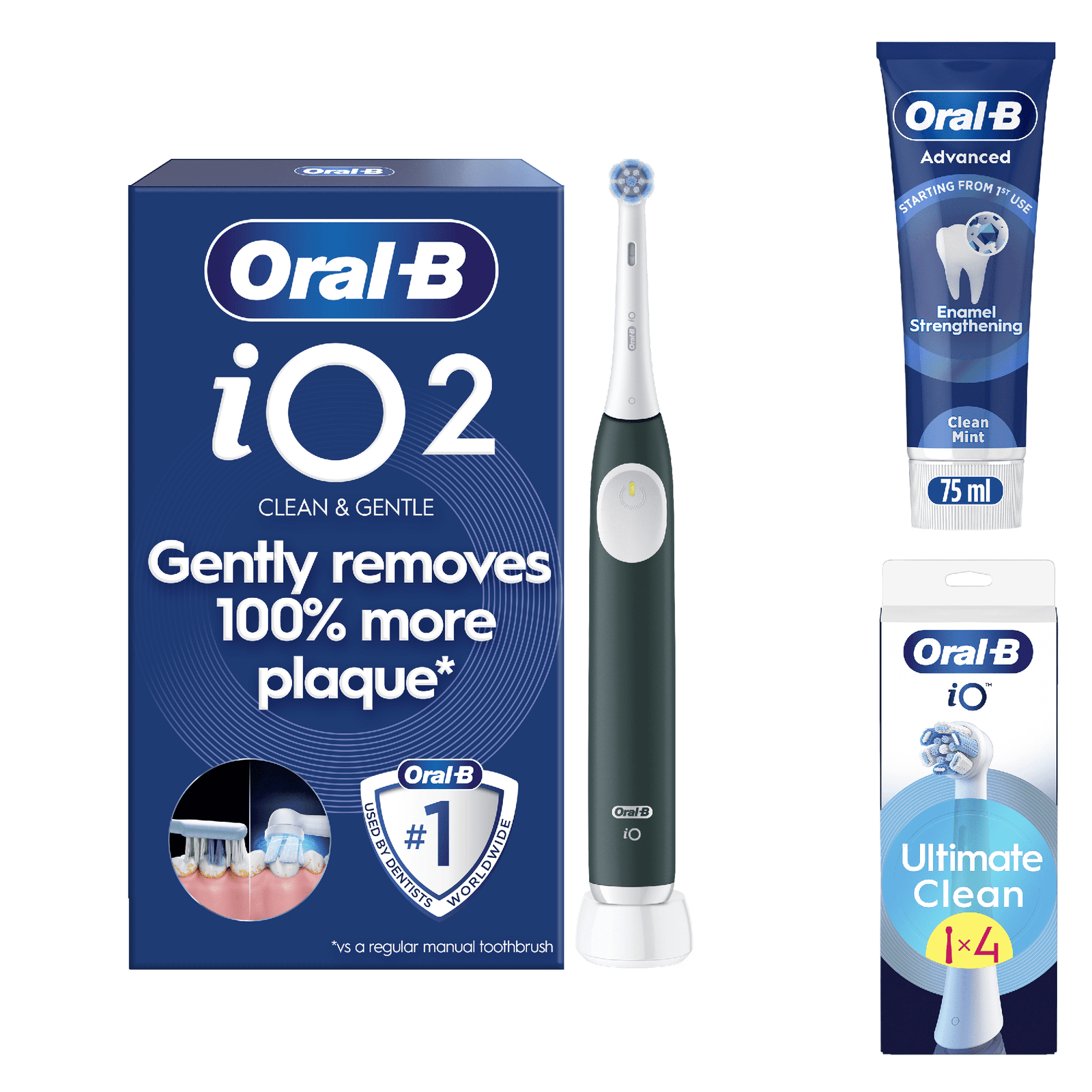 Oral-B iO2 Electric Toothbrush - With Toothpaste - Toothbrush + 4 Toothbrush Heads
