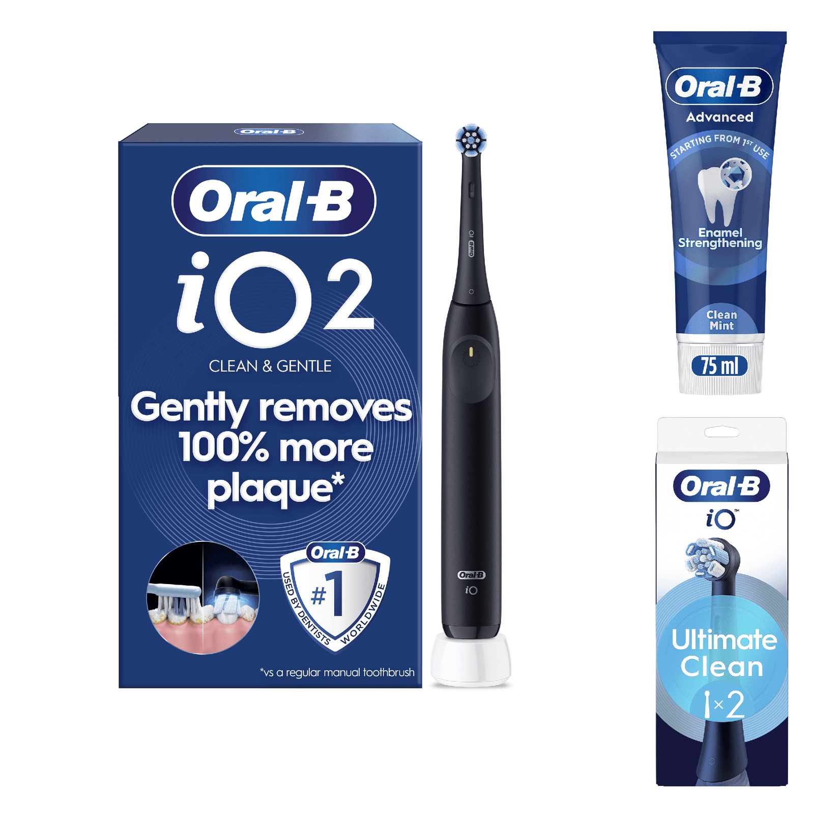 Oral-B iO2 Electric Toothbrush - With Toothpaste - Toothbrush + 2 Toothbrush Heads