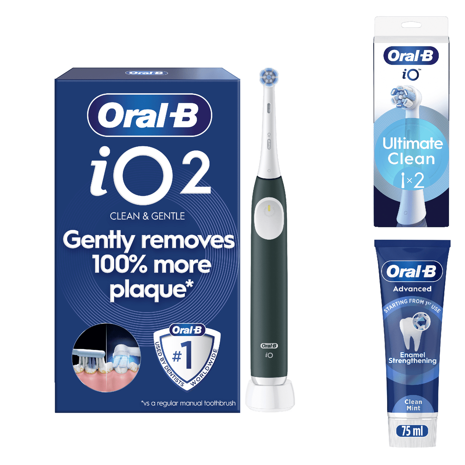 Oral-B iO2 Electric Toothbrush - With Toothpaste - Toothbrush + 2 Toothbrush Heads