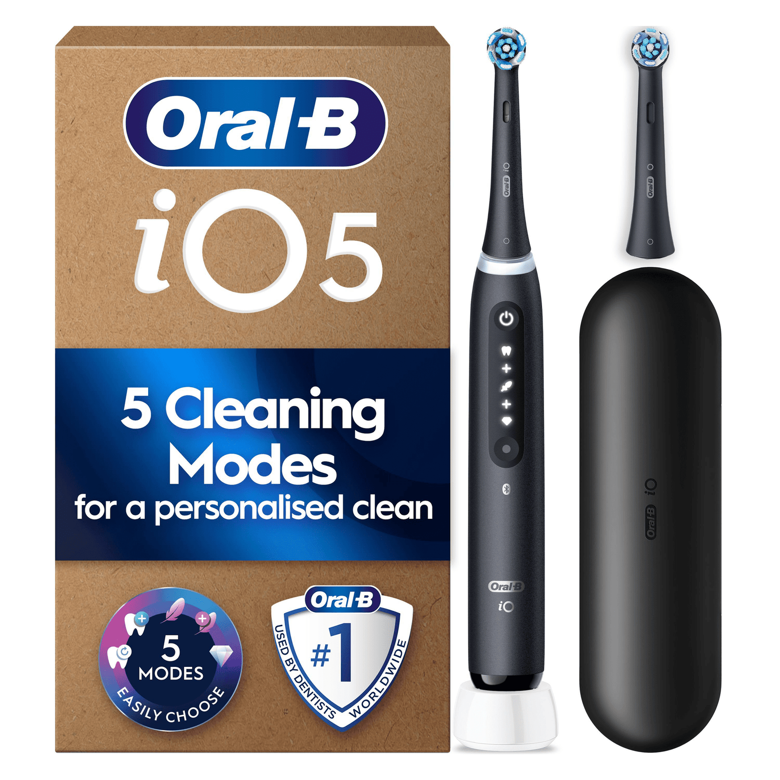 Oral-B iO5 Matt Black Electric Toothbrush + Travel Case + 1 Toothbrush Head
