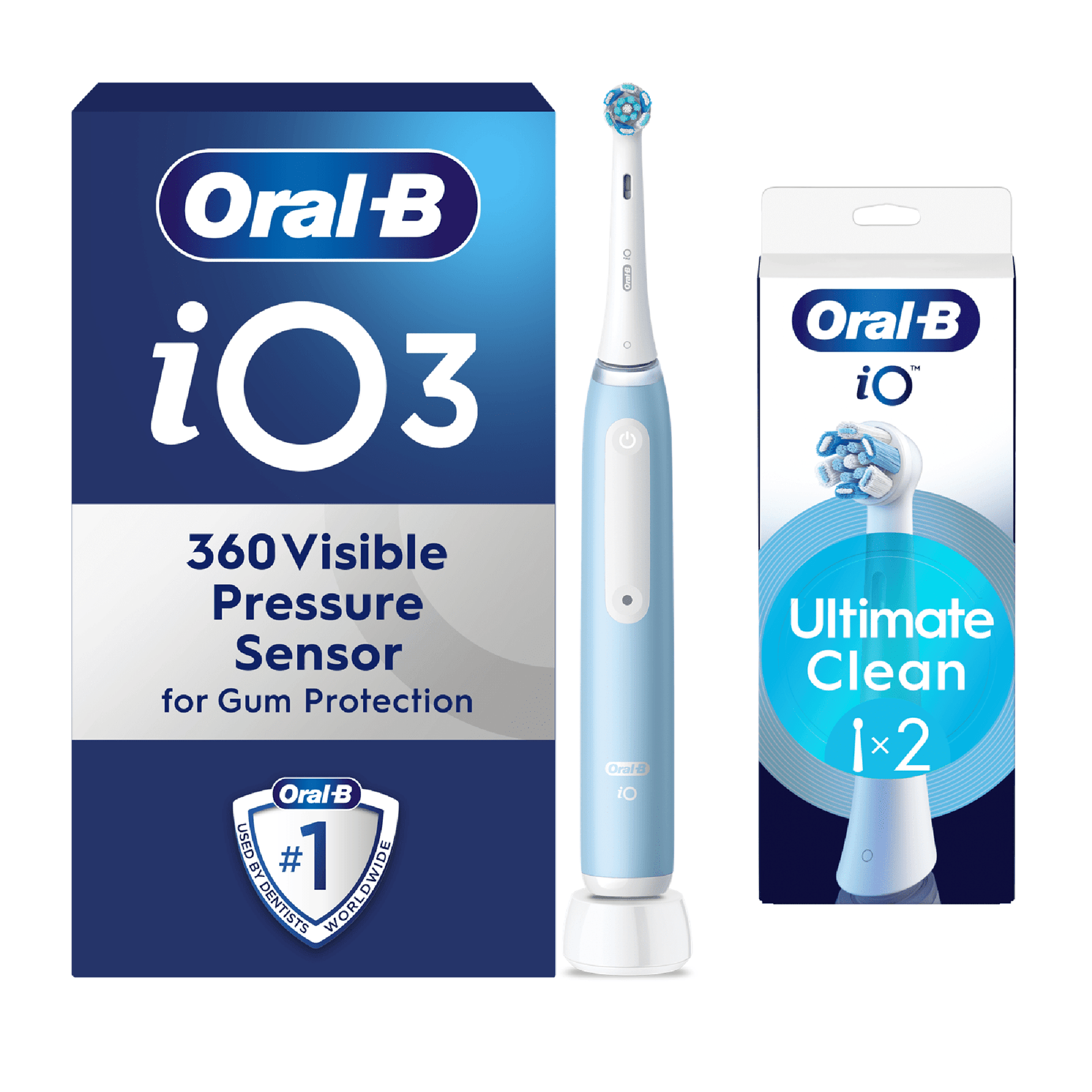Oral-B iO3 Ice Blue Electric Toothbrush - Toothbrush + 2 Toothbrush Heads