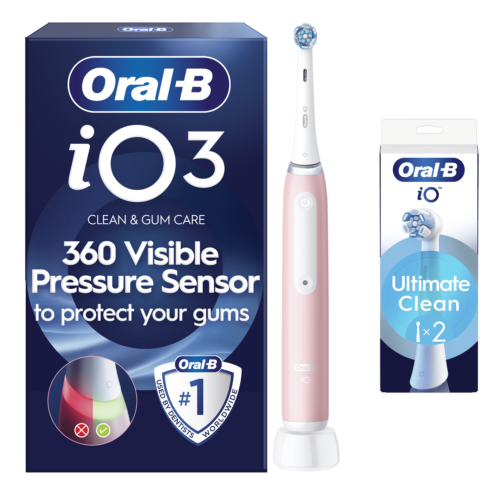 Oral-B iO 3 Pink Electric Toothbrush - Toothbrush + 2 Toothbrush Heads: retailer-supplied image