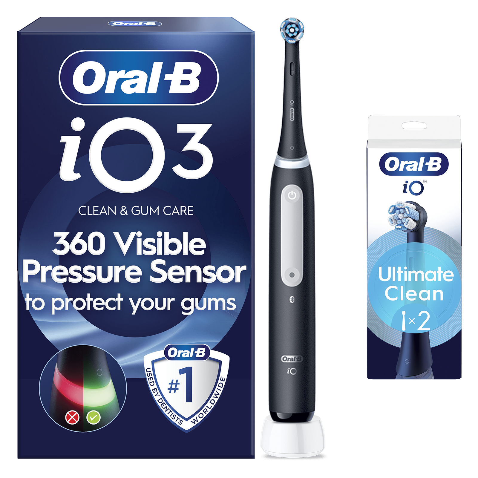 Oral-B iO3 Matte Black Electric Toothbrush - Toothbrush + 2 Toothbrush Heads
