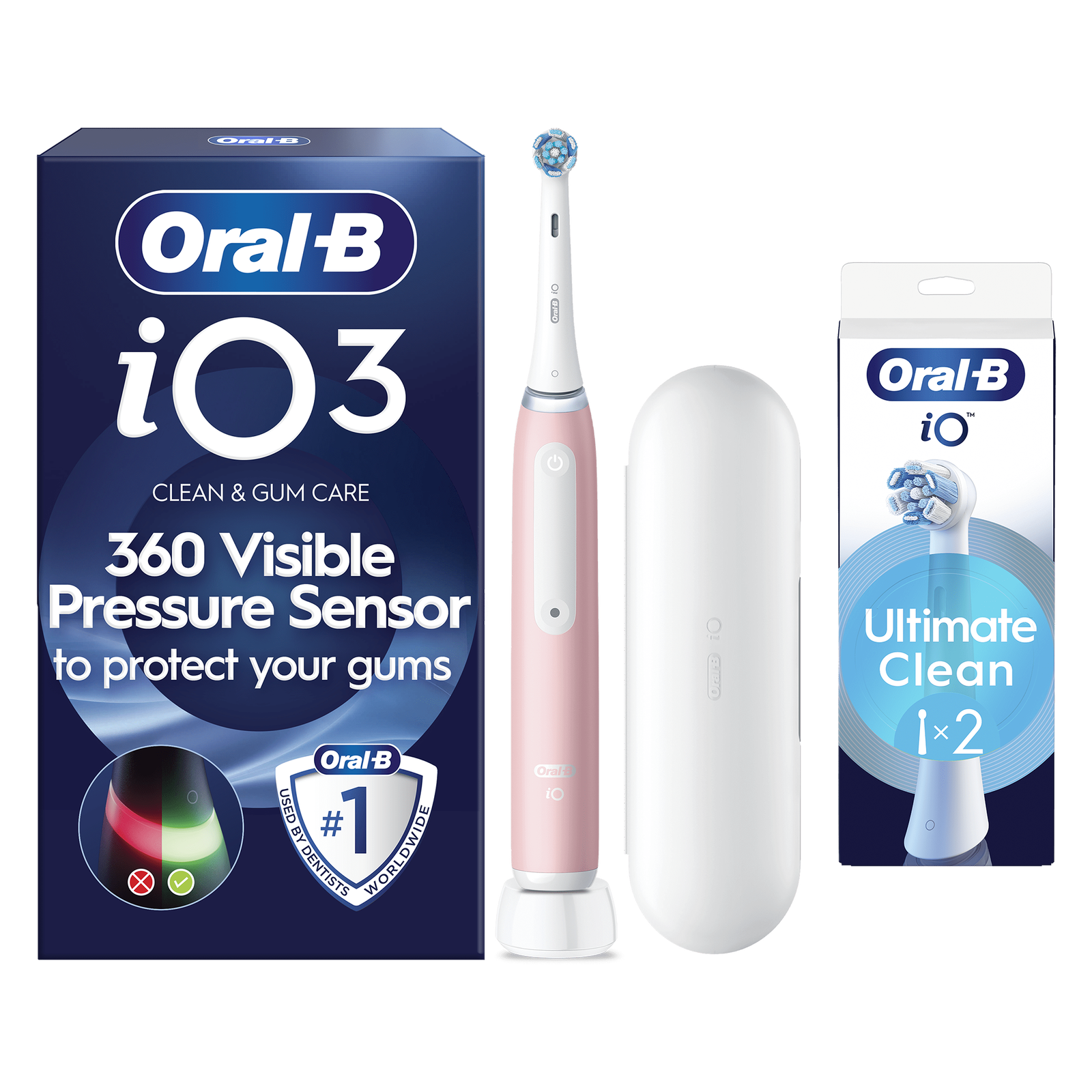 Oral-B iO 3 Pink Electric Toothbrush - Toothbrush + 2 Toothbrush Heads