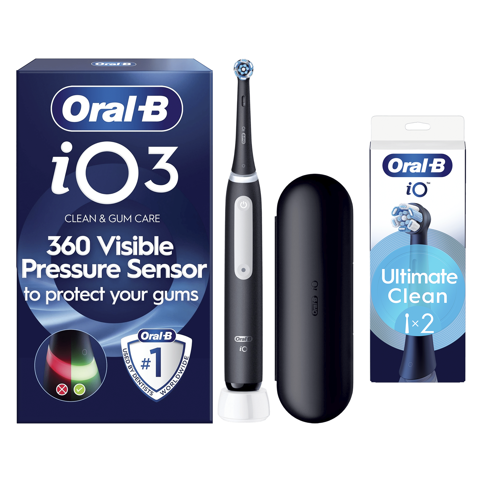 Oral-B iO3 Matte Black Electric Toothbrush with Travel Case - Toothbrush + 2 Toothbrush Heads: retailer-supplied image
