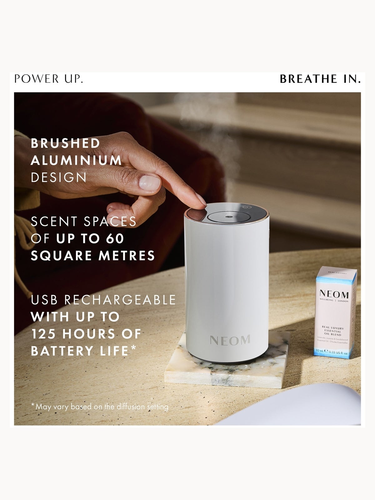 Neom Wellbeing London Pod Mini+ Waterless Essential Oil Diffuser White 4