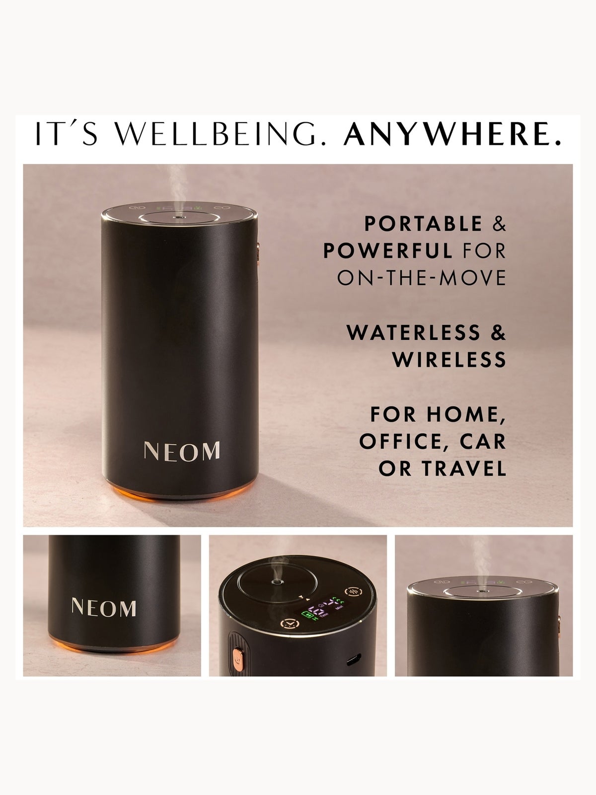 Neom Wellbeing London Pod Mini+ Waterless Essential Oil Diffuser Black 2