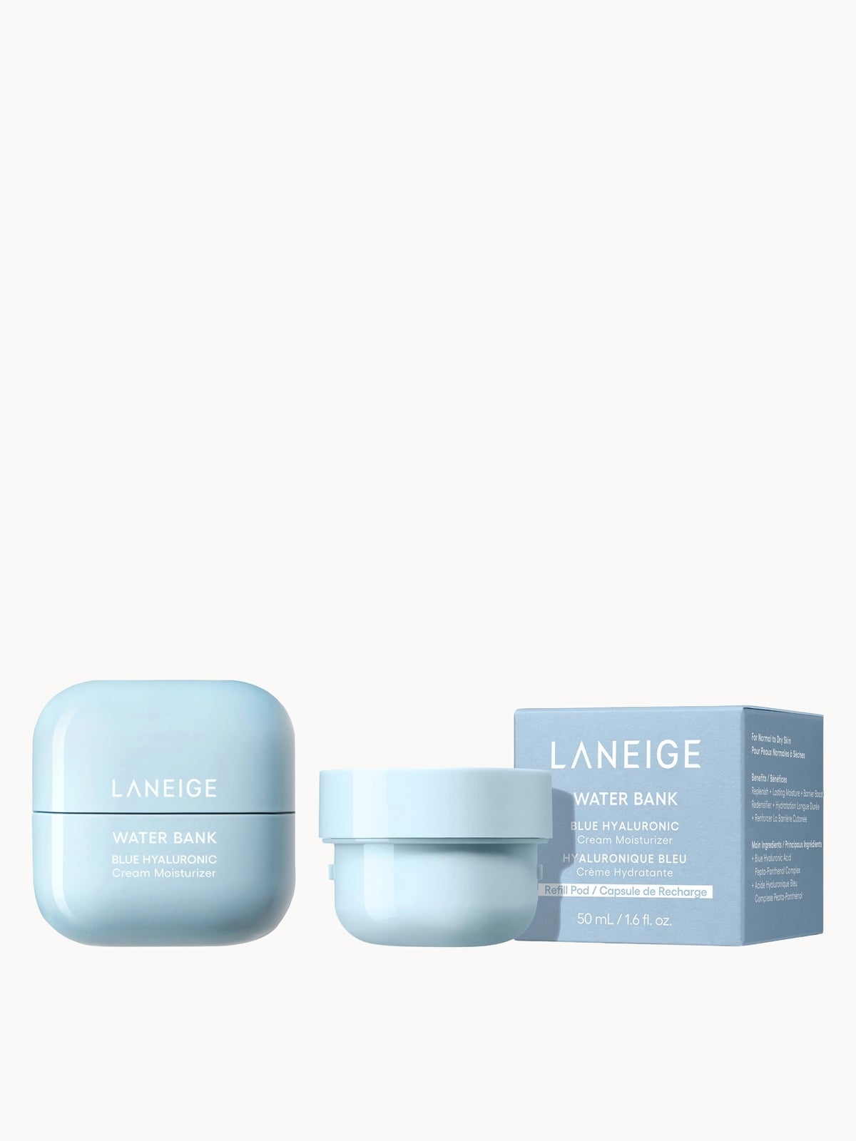 LANEIGE Water Bank Blue Hyaluronic Acid Cream Moisturiser 50ml + Refill 50ml Bundle