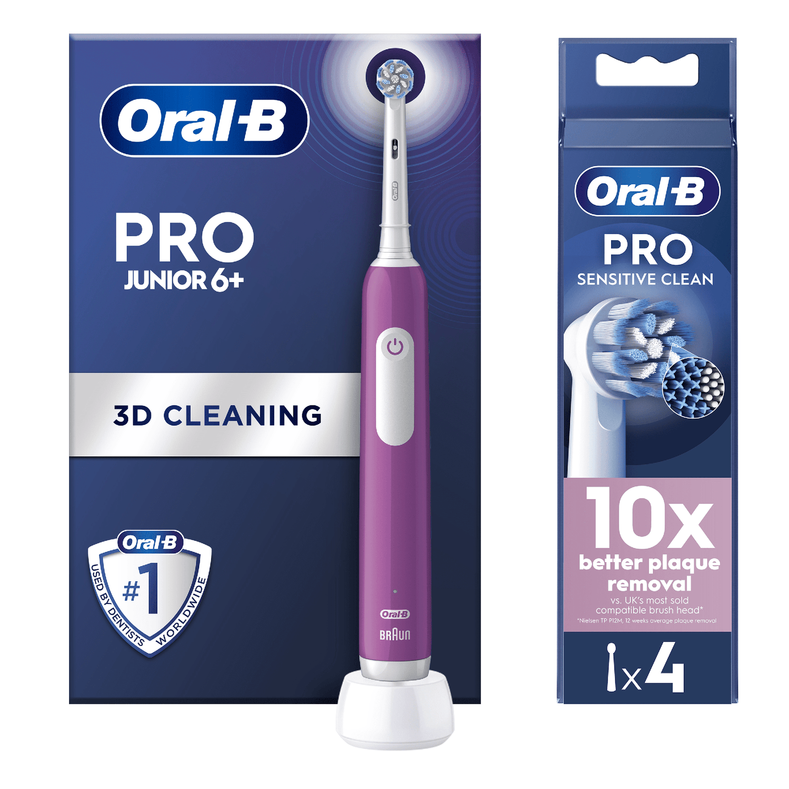 Oral B Junior Purple - Without Toothpaste - Toothbrush + 4 Toothbrush Heads: retailer-supplied image